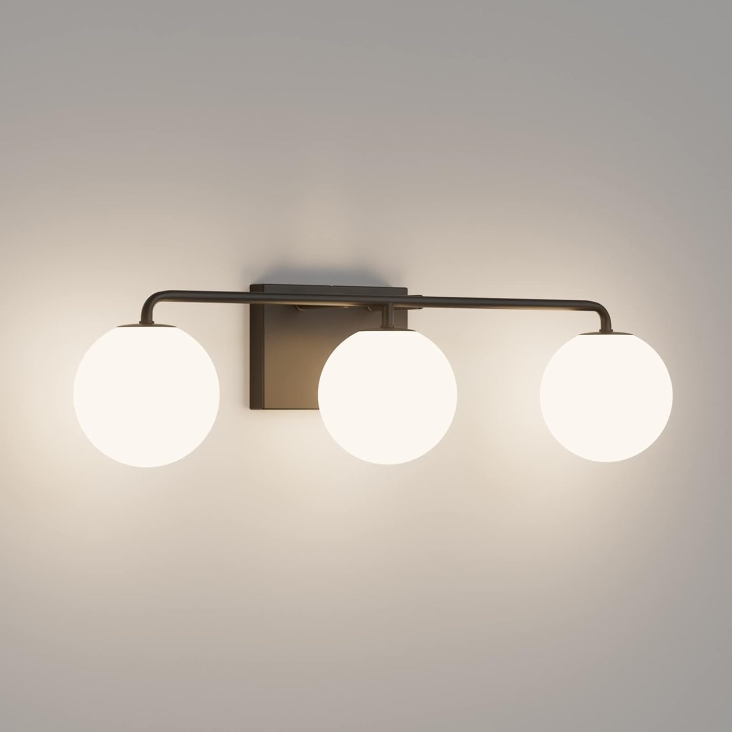 Tipace Mid Century Modern Bathroom Vanity Lights Fixtures 3-Light Black Milk White Globe Glass Industrial Vanity Lighting Over Mirror (Exclude Bulb)