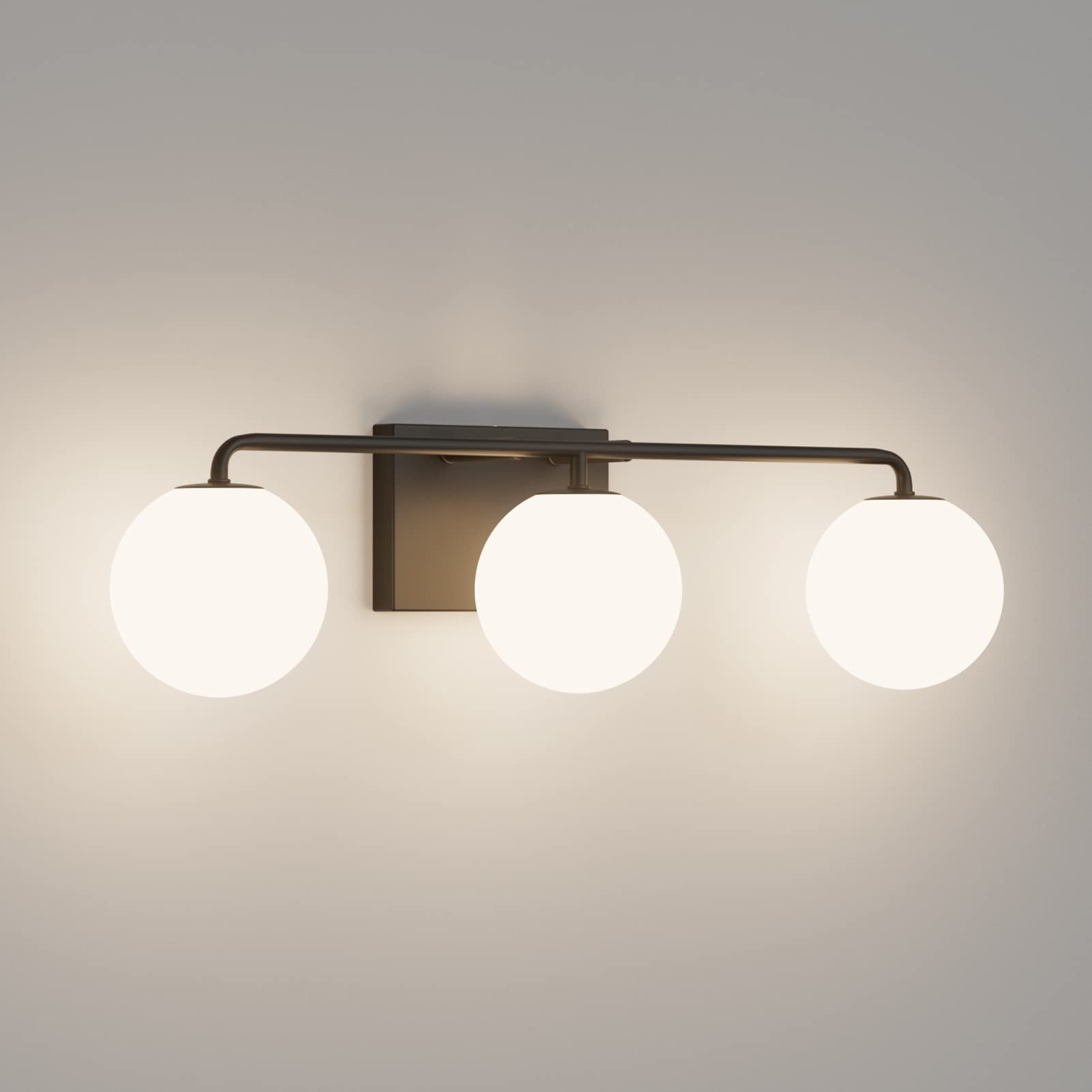 Tipace Mid Century Modern Bathroom Vanity Lights Fixtures 3-Light Black Milk White Globe Glass Industrial Vanity Lighting Over Mirror (Exclude Bulb)