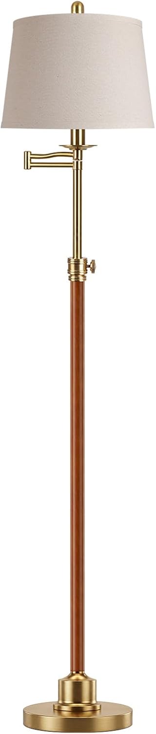 Vintage Floor Lamp for living room, Walnut Gold Farmhouse Standing Lamp with 350° Swivel Swing Arm, 56.6''-66'' Mid Century Modern Height Adjustable Tall Lamp for Bedroom Office(LED Bulb Included)