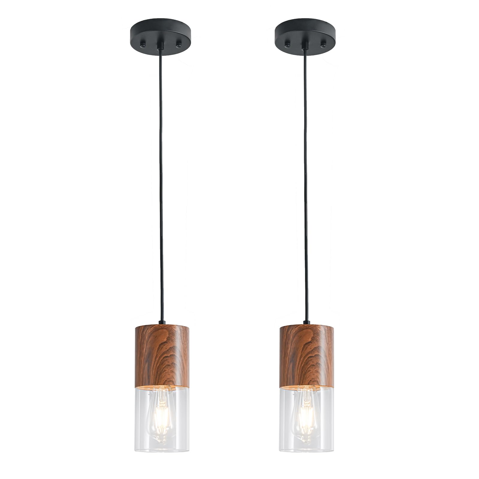 3-Pack Black Pendant Light Fixtures, Adjustable Modern Pendant Lights for Kitchen Island, Industrial Glass Pendant Lights for Dining Table Hallway Bedroom Living Room