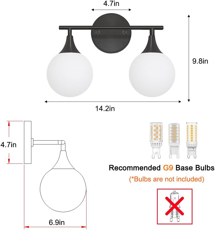 Daunton Modern Matte Black Bathroom Vanity Light - Energy Efficient G9 Base Bathroom Lighting Fixtures Over Mirror, Anti-Glare 14.2 Inch Soft Illumination for Makeup & Shaving, Stylish and Affordable