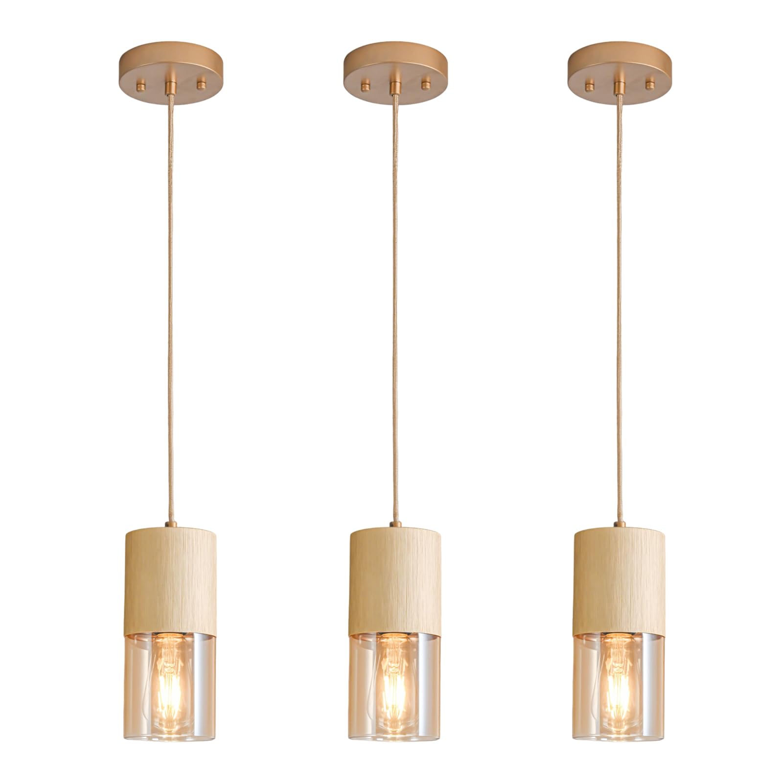 3-Pack Black Pendant Light Fixtures, Adjustable Modern Pendant Lights for Kitchen Island, Industrial Glass Pendant Lights for Dining Table Hallway Bedroom Living Room