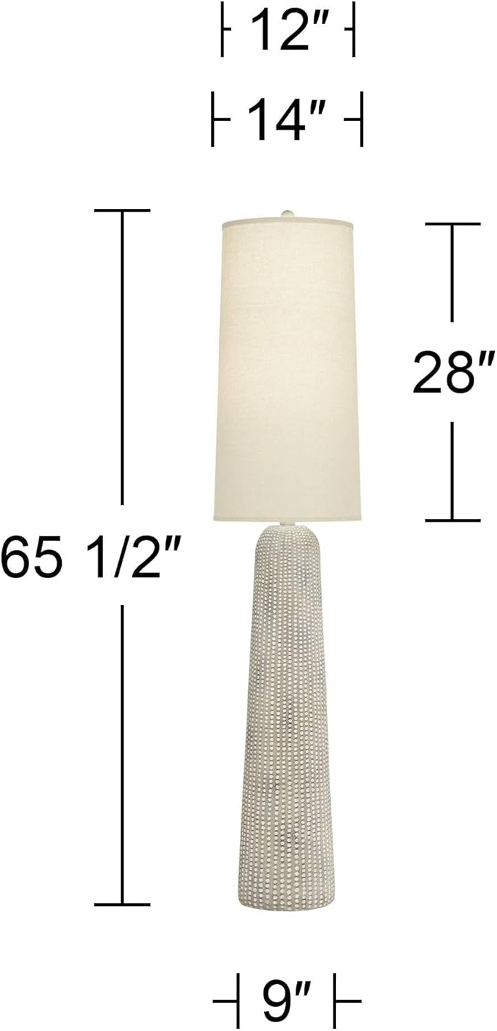 Possini Euro Design Leisa Mid Century Modern Coastal Southwest Bohemian 64 1/2" Tall Standing Floor Lamp Foot Switch Natural Hammered Pattern Living Room Bedroom House Reading Office Home Décor