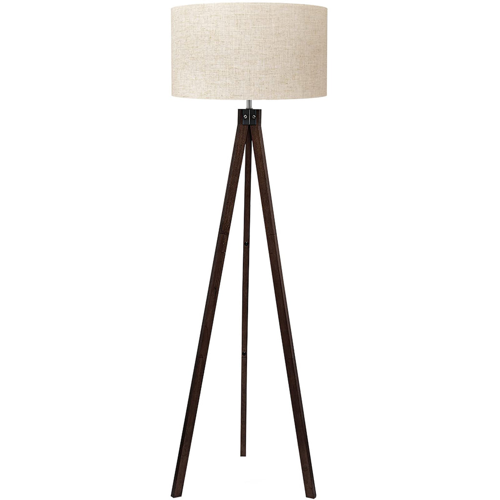 LEPOWER Wood Tripod Floor Lamp, Mid Century Standing Lamp, Modern Design Studying Light for Living Room, Bedroom, Study and Office, Flaxen Linen Shade with E26 Base Brown
