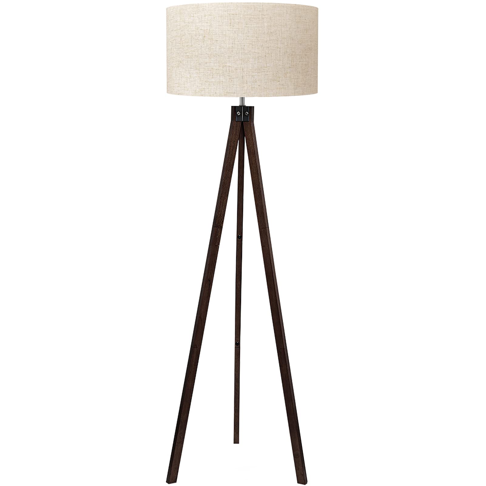 LEPOWER Wood Tripod Floor Lamp, Mid Century Standing Lamp, Modern Design Studying Light for Living Room, Bedroom, Study and Office, Flaxen Linen Shade with E26 Base Brown