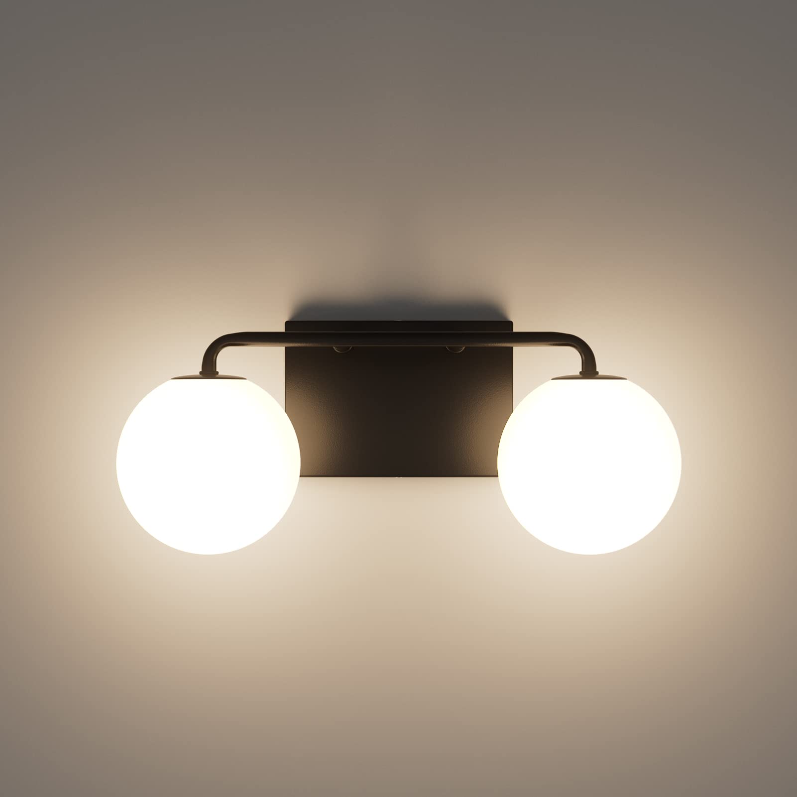 Tipace Mid Century Modern Bathroom Vanity Lights Fixtures 3-Light Black Milk White Globe Glass Industrial Vanity Lighting Over Mirror (Exclude Bulb)