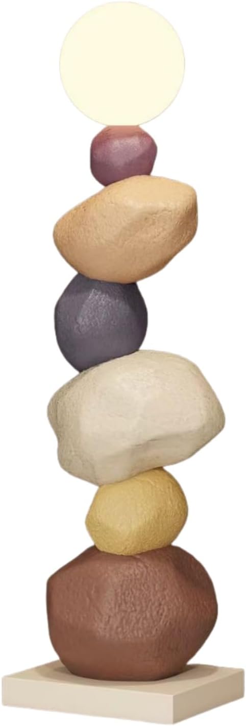 Pebble Stacked Stone Floor Lamp - Modern Nordic LED RGB Touch Light, Tri Color Dimming Atmosphere Light, Artistic Zen Design for Living Room, Bedroom, and Corner, Key Lighting (Brown)