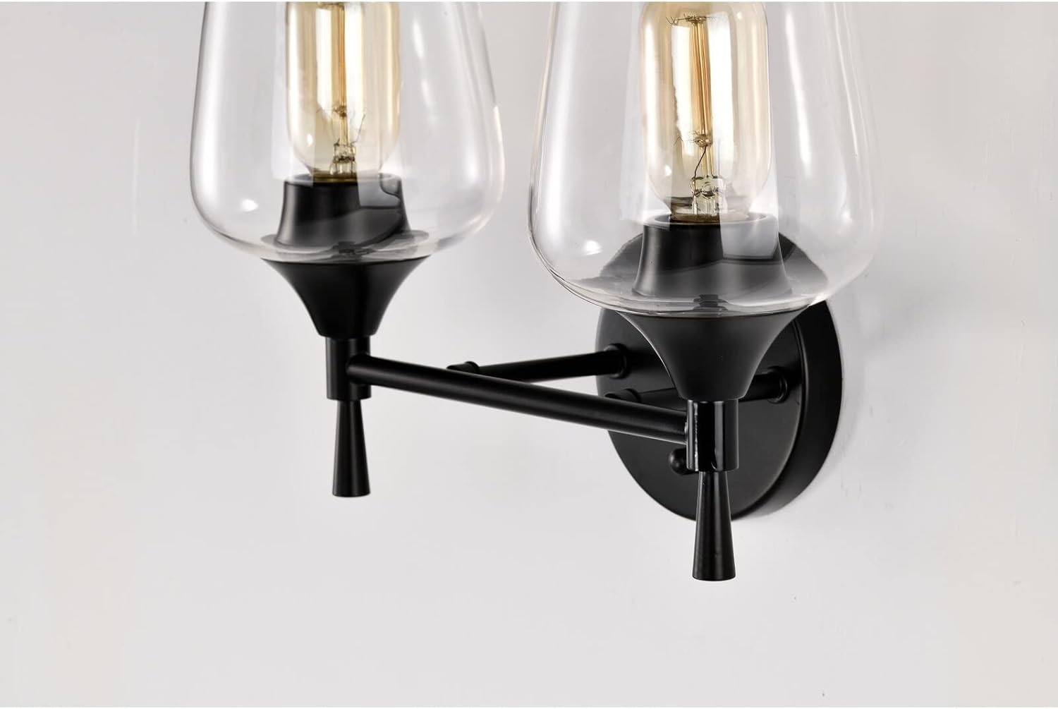 Matte Black 2-Light Modern Vanity Light with Clear Wine Glass Shades Contemporary Metal Dimmable