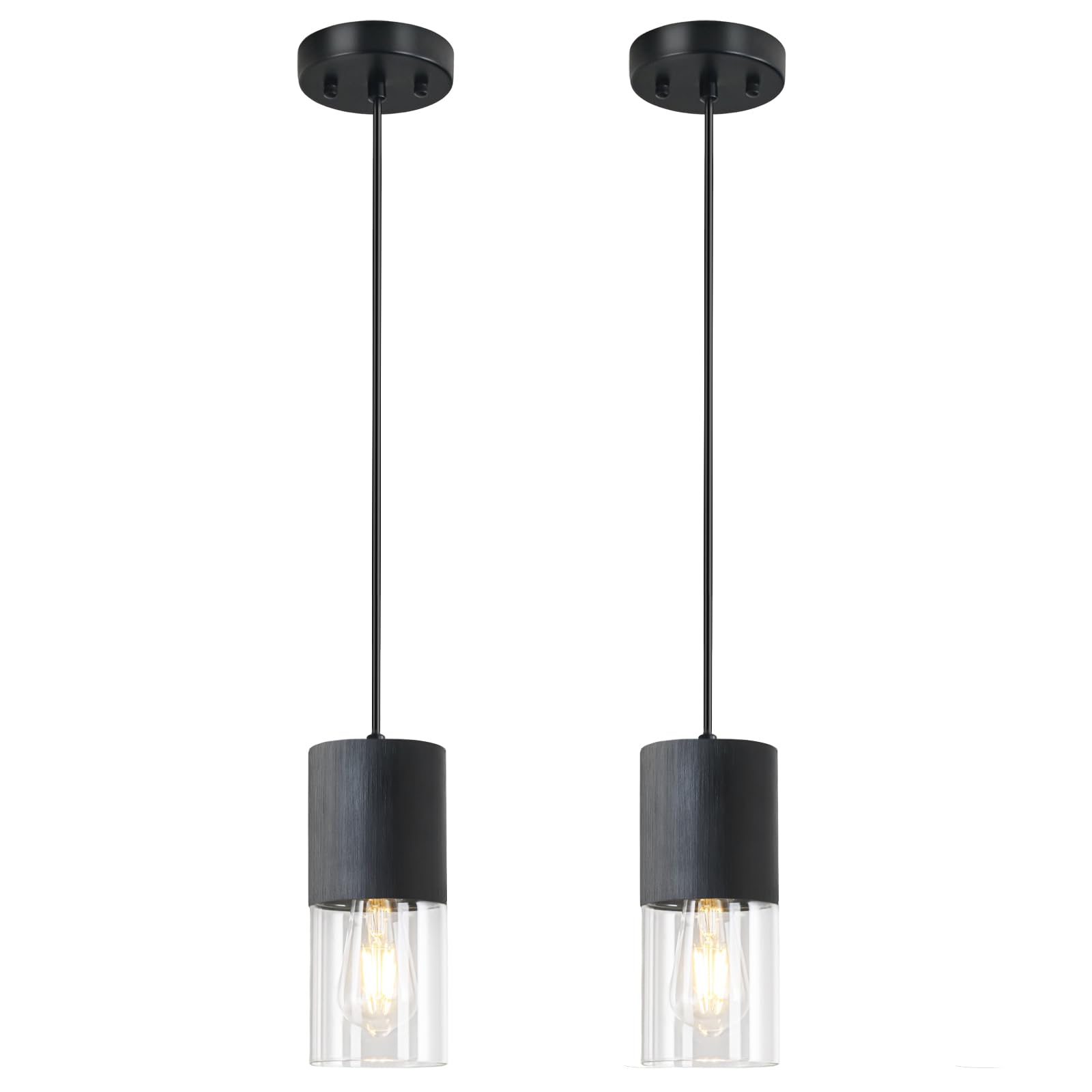 3-Pack Black Pendant Light Fixtures, Adjustable Modern Pendant Lights for Kitchen Island, Industrial Glass Pendant Lights for Dining Table Hallway Bedroom Living Room
