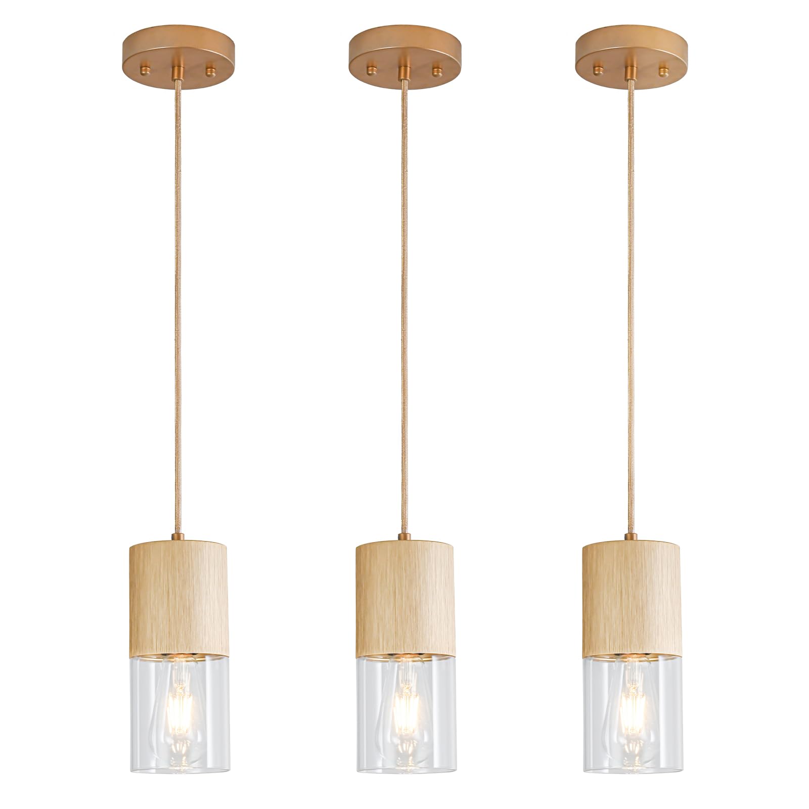 3-Pack Black Pendant Light Fixtures, Adjustable Modern Pendant Lights for Kitchen Island, Industrial Glass Pendant Lights for Dining Table Hallway Bedroom Living Room