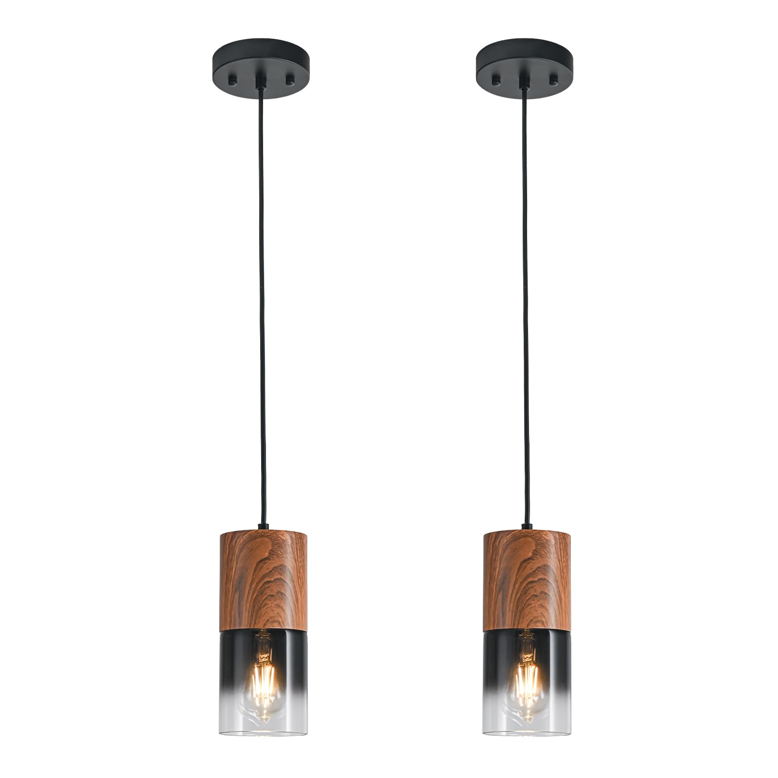 3-Pack Black Pendant Light Fixtures, Adjustable Modern Pendant Lights for Kitchen Island, Industrial Glass Pendant Lights for Dining Table Hallway Bedroom Living Room