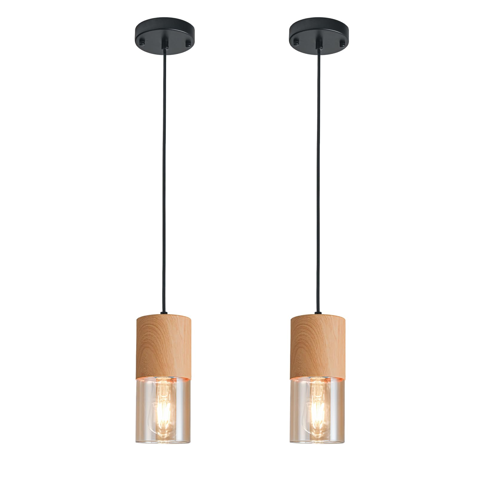 3-Pack Black Pendant Light Fixtures, Adjustable Modern Pendant Lights for Kitchen Island, Industrial Glass Pendant Lights for Dining Table Hallway Bedroom Living Room