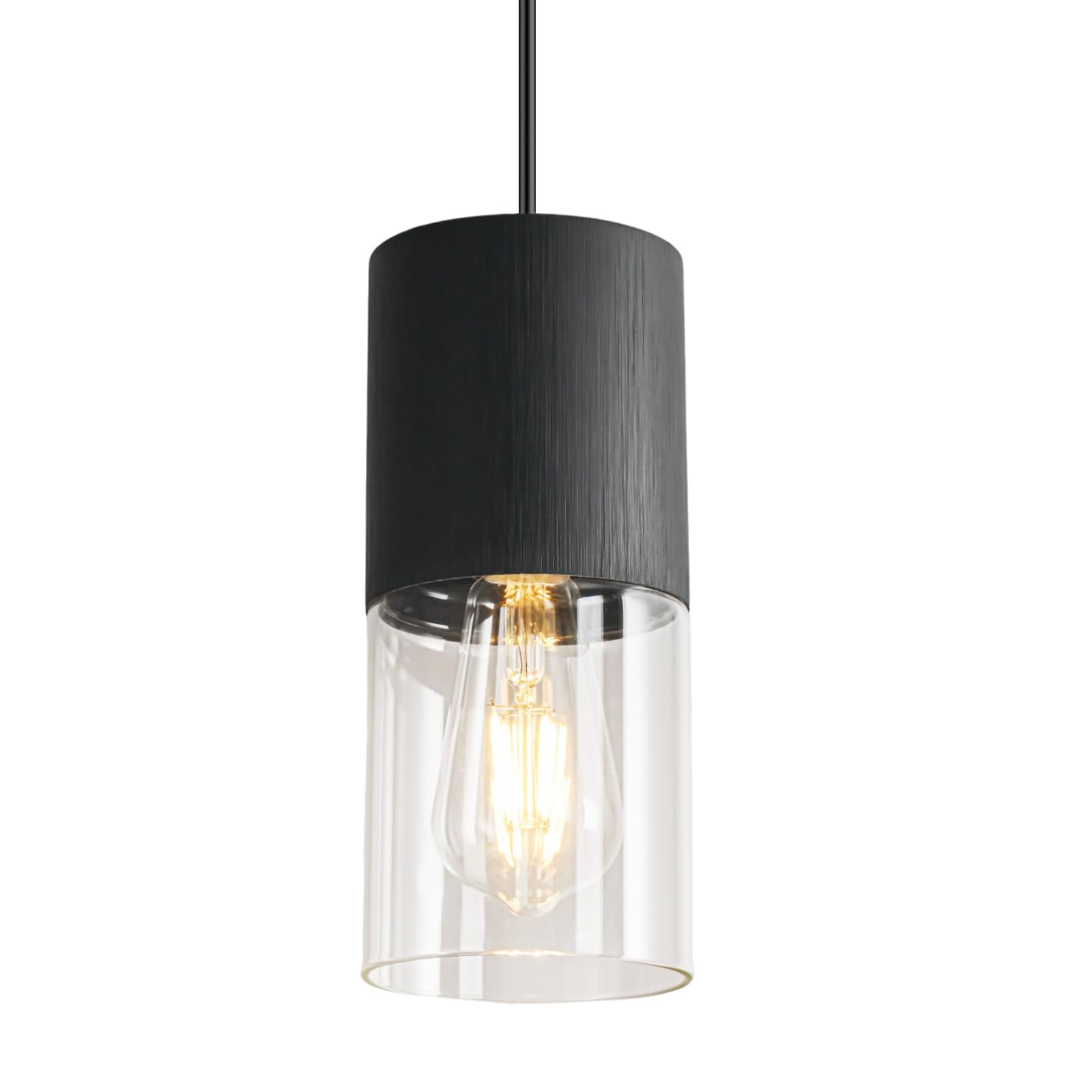 3-Pack Black Pendant Light Fixtures, Adjustable Modern Pendant Lights for Kitchen Island, Industrial Glass Pendant Lights for Dining Table Hallway Bedroom Living Room