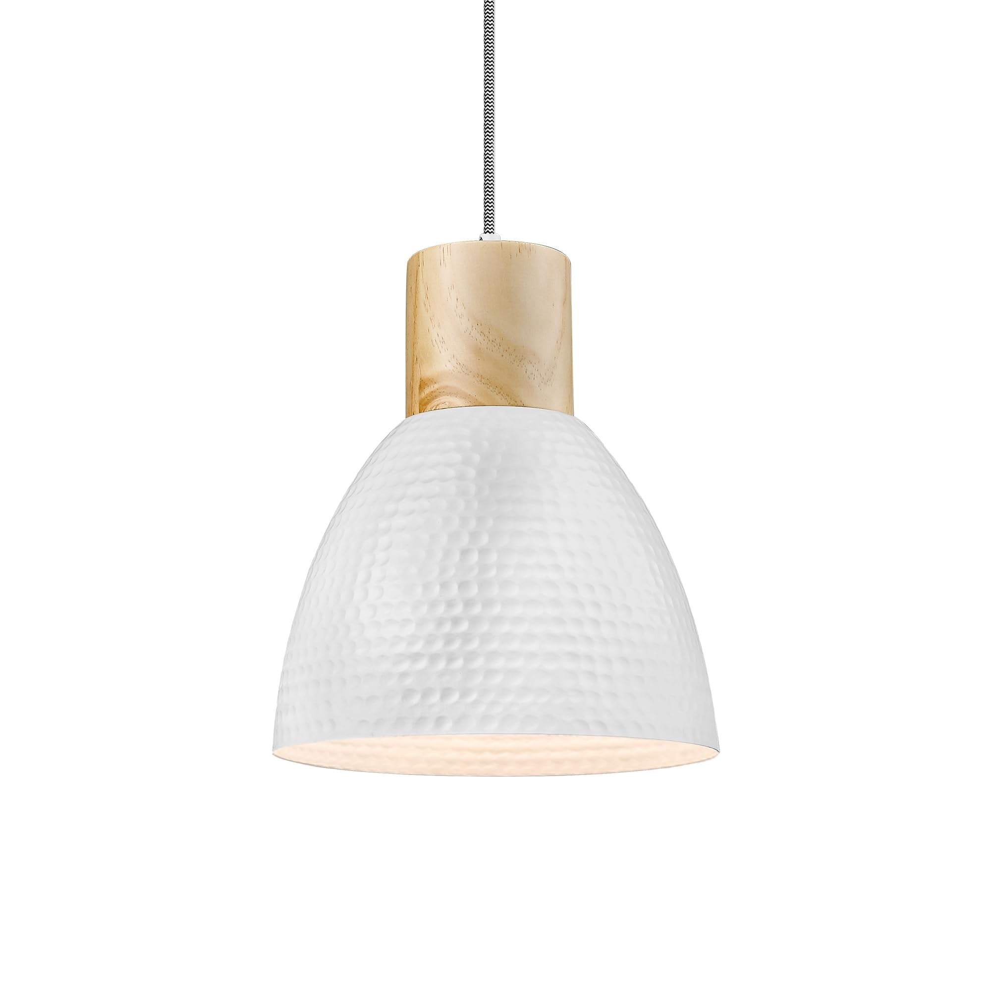 ELYONA Vintage Hammered Pendant Light Fixture, 7” Small Brushed Brass Metal Hanging Light Solid Wood Antique Gold Pendant Lamp for Kitchen Island, Farmhouse, Dining Room, Adjustable Height
