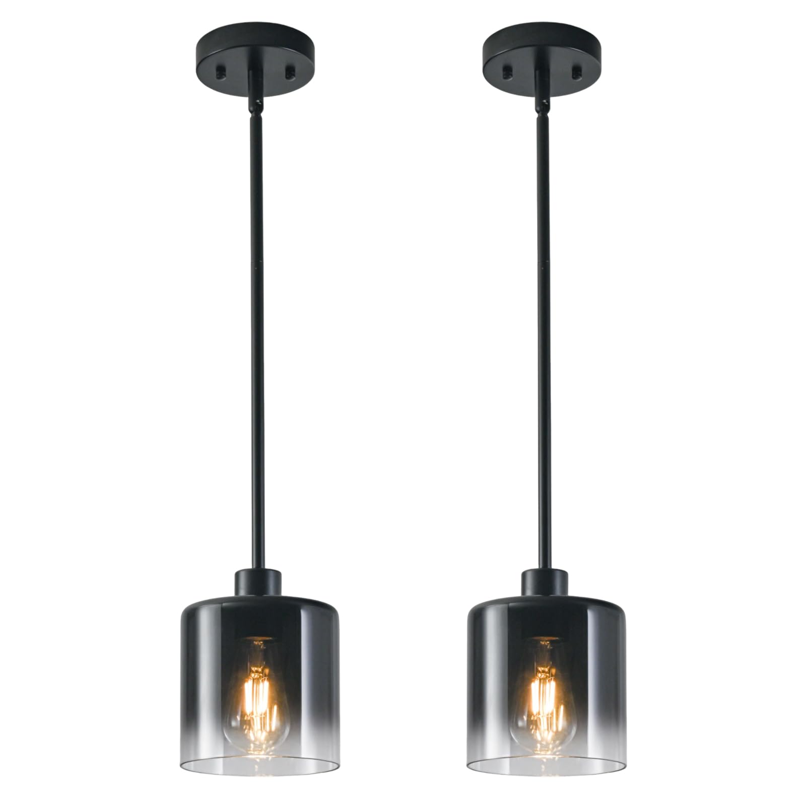3-Pack Black Pendant Light Fixtures, Adjustable Modern Pendant Lights for Kitchen Island, Industrial Glass Pendant Lights for Dining Table Hallway Bedroom Living Room