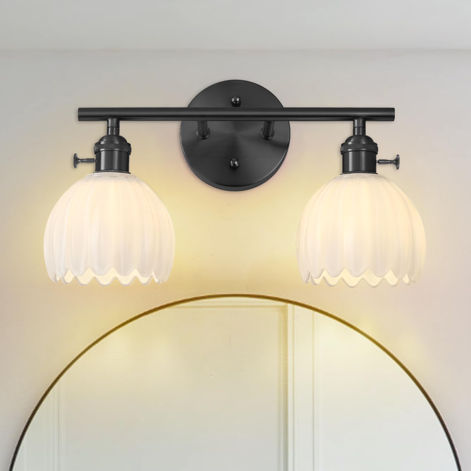 Matte Black 2 Light Bathroom Vanity Light,14.9in Modern Bathroom Lighting Fixtures Over Mirror with Clear Crystal Glass Shade,Vintage Vanity Lights for Bathroom Living Room Bedroom（not include bulbs)