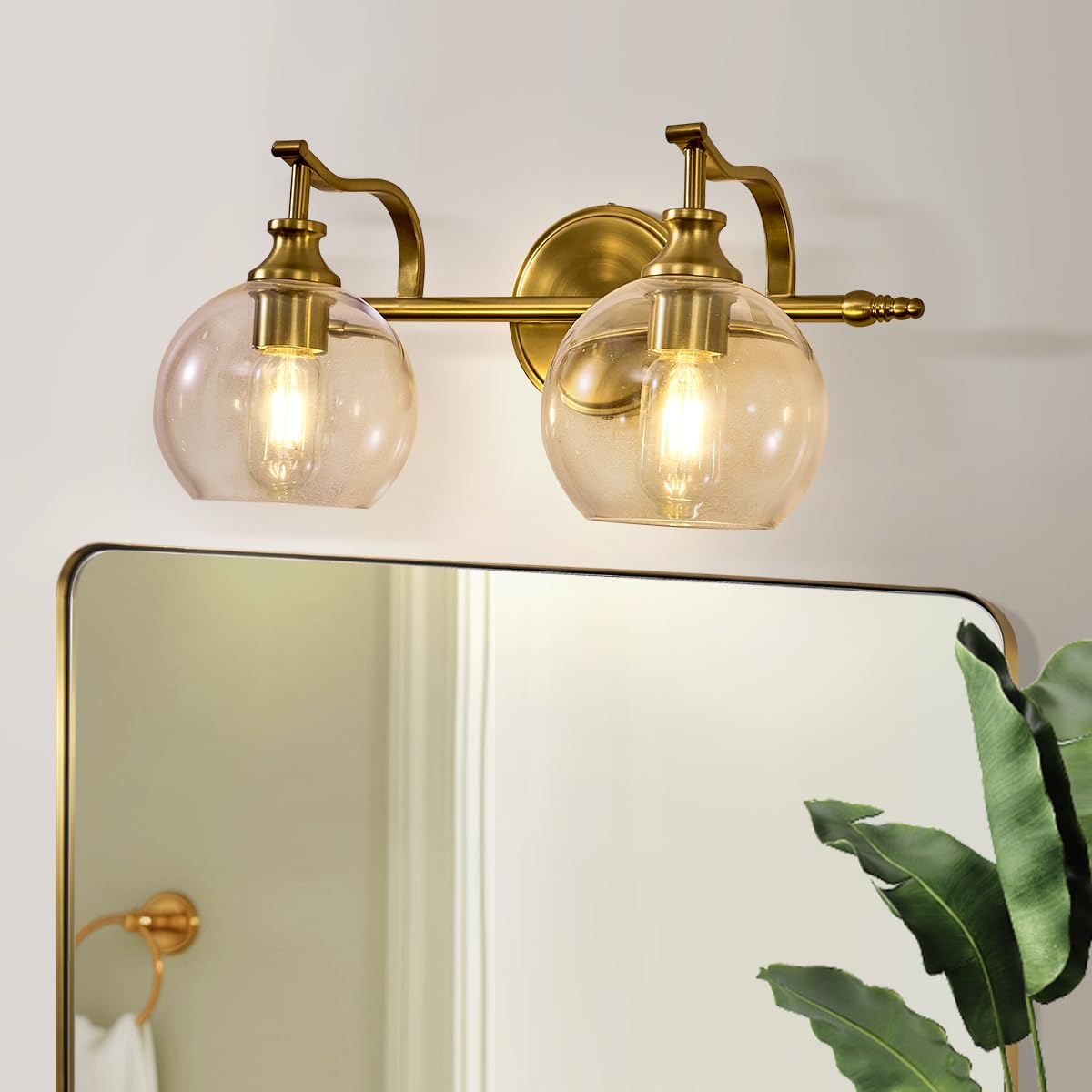 ANDY STAR 2 Light Bathroom Vanity Light, Matte Black Bathroom Light Fixtures, Modern Wall Sconce with Clear Globe Glass Shade, Farmhouse Wall Lamp for Bathroom, Living Room, Hallway, Cabinet, Porch