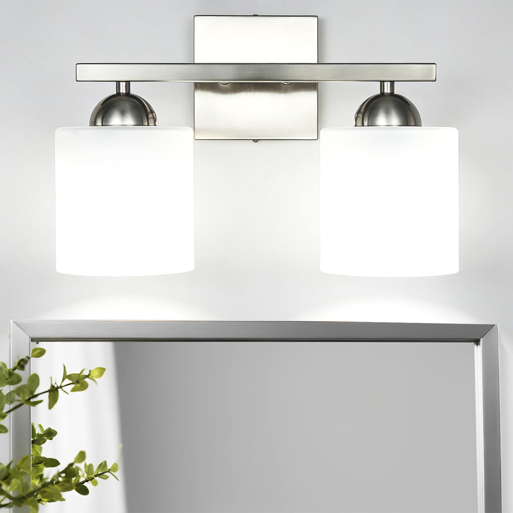 Matte Black 2-Light Bathroom Vanity Light, Glass Shade Wall Sconce