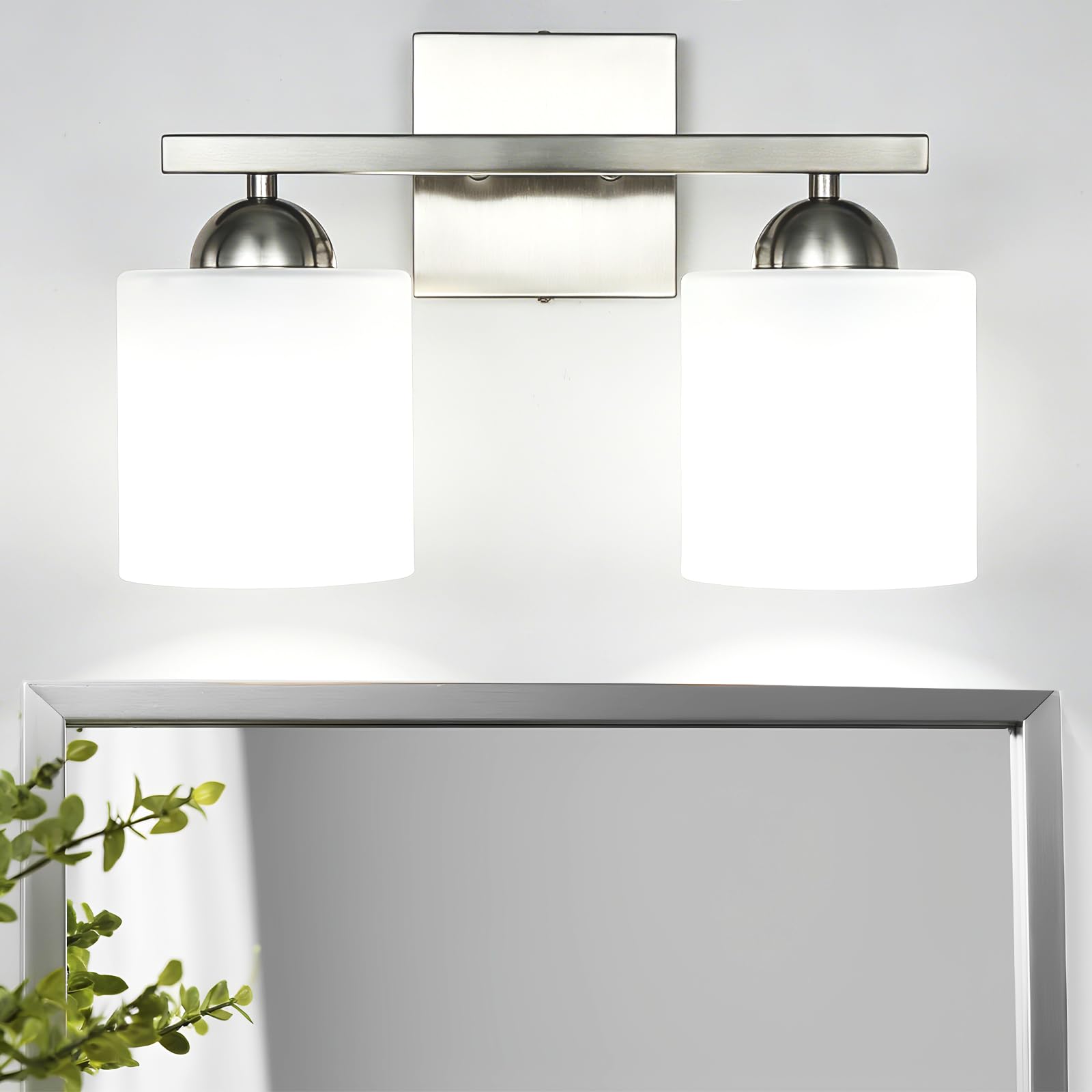 Matte Black 2-Light Bathroom Vanity Light, Glass Shade Wall Sconce