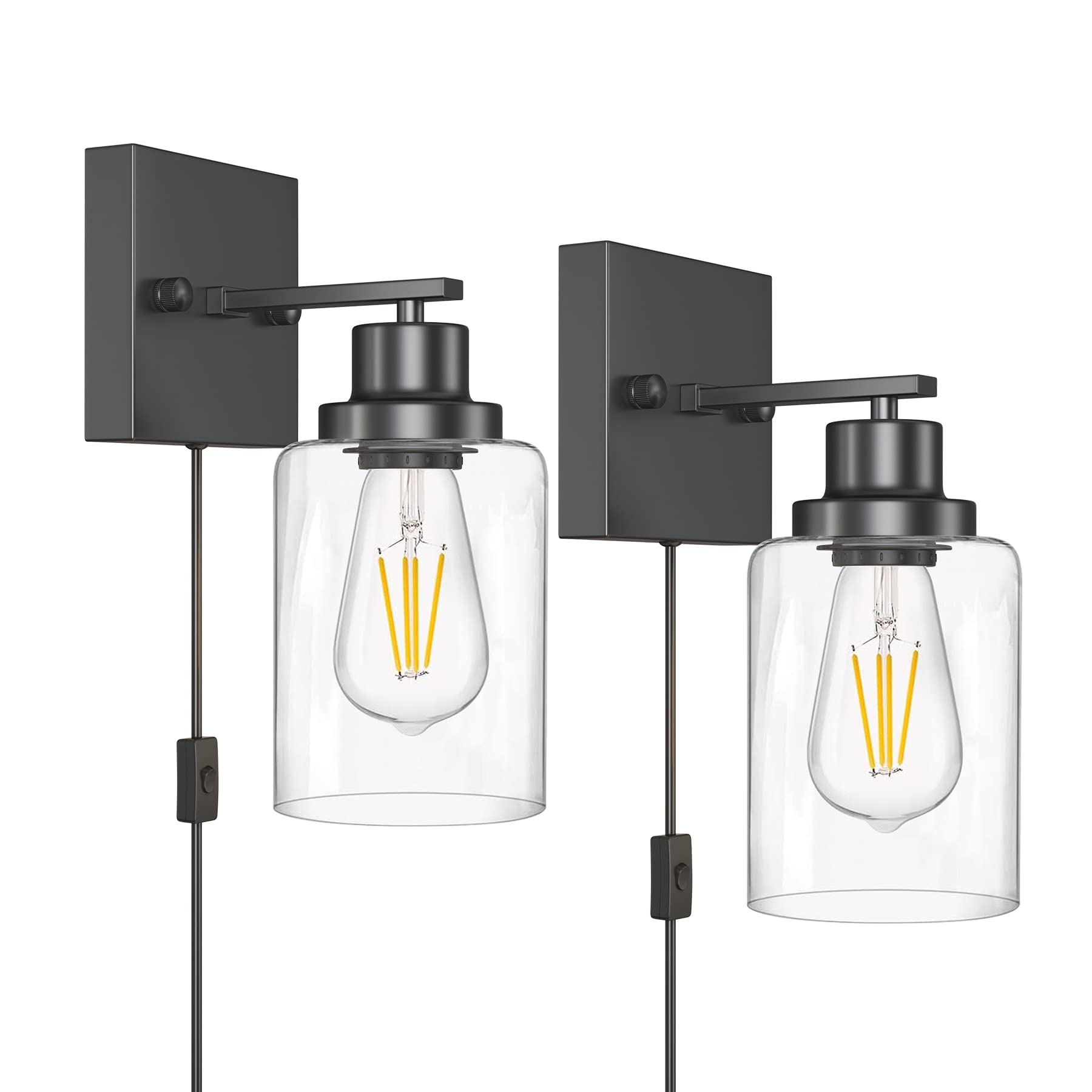 4-Light Bathroom Vanity Light, Modern Matte Black Wall Sconce Lighting with Clear Glass Shade, Bathroom Lighting Fixtures Over Mirror,Vintage Wall Mounted Lamps for Mirror Bedroom,Living Room