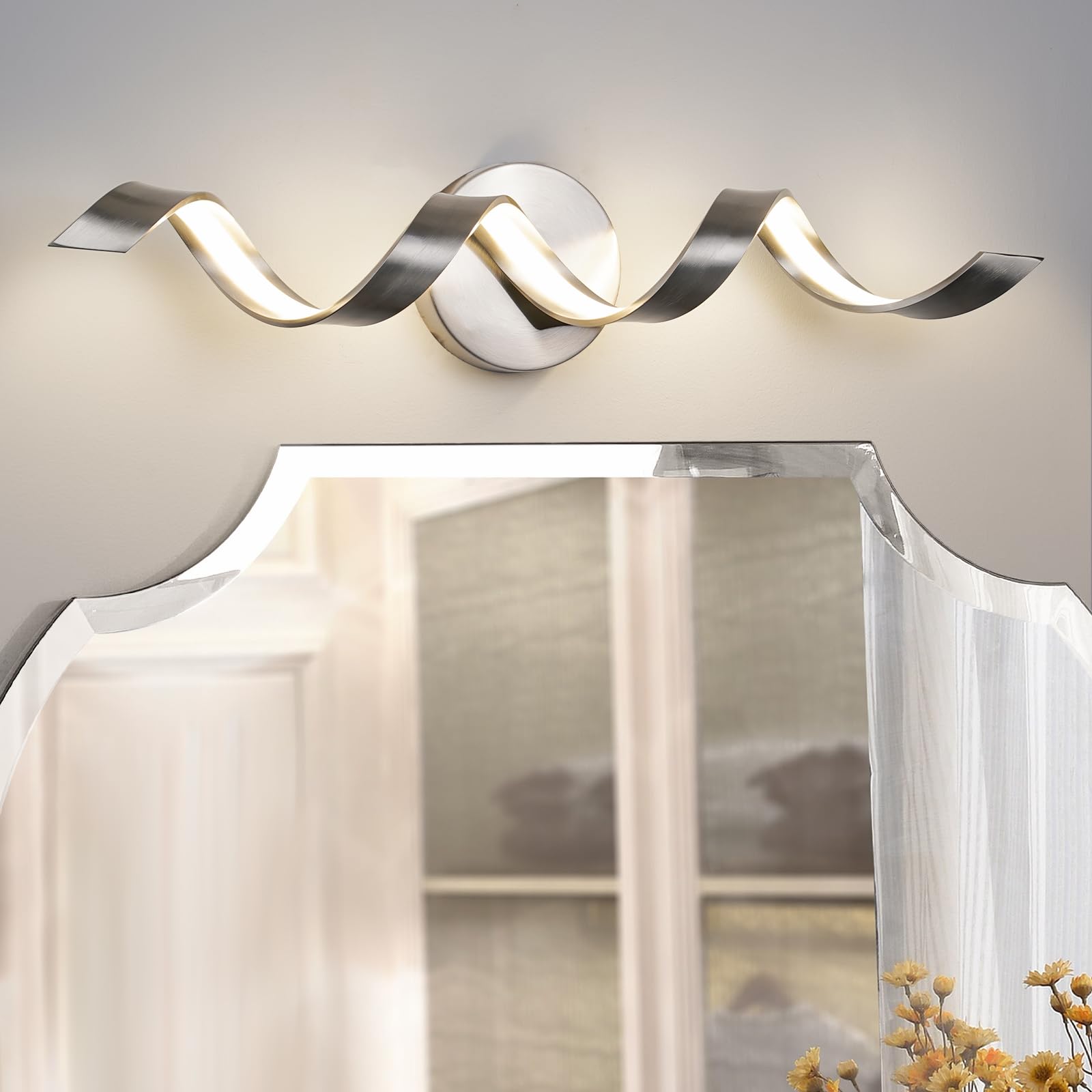 LED Modern Bathroom Vanity Light Fixtures, 24 inch Matte Black Wall Lamp Bedroom 4000K, Spiral Design Wall Sconce for Mirror, Living Room, Bedroom, Hallway 15W