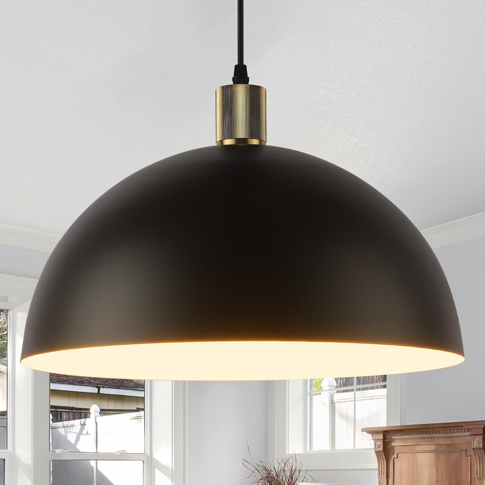 Black Farmhouse Pendant Light - 2 Pack Industrial Vintage Hanging Light Fixtures Metal Wire Cage Pendant Lighting with Adjustable Chain for Kitchen Barn Hallway Porch Dining Room