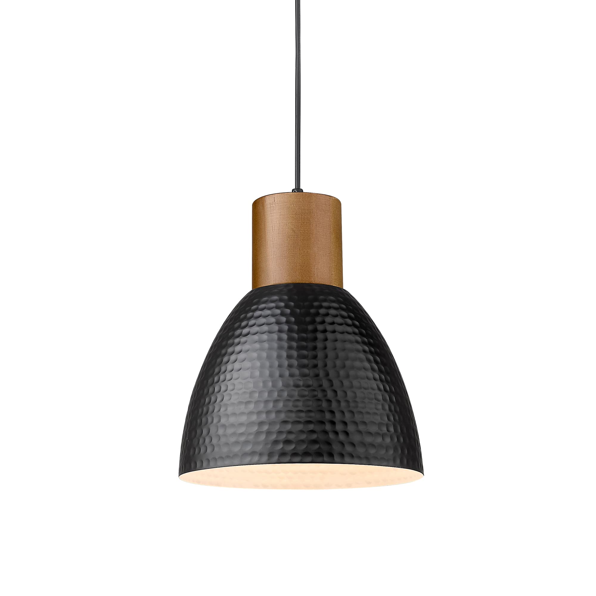 ELYONA Vintage Hammered Pendant Light Fixture, 7” Small Brushed Brass Metal Hanging Light Solid Wood Antique Gold Pendant Lamp for Kitchen Island, Farmhouse, Dining Room, Adjustable Height