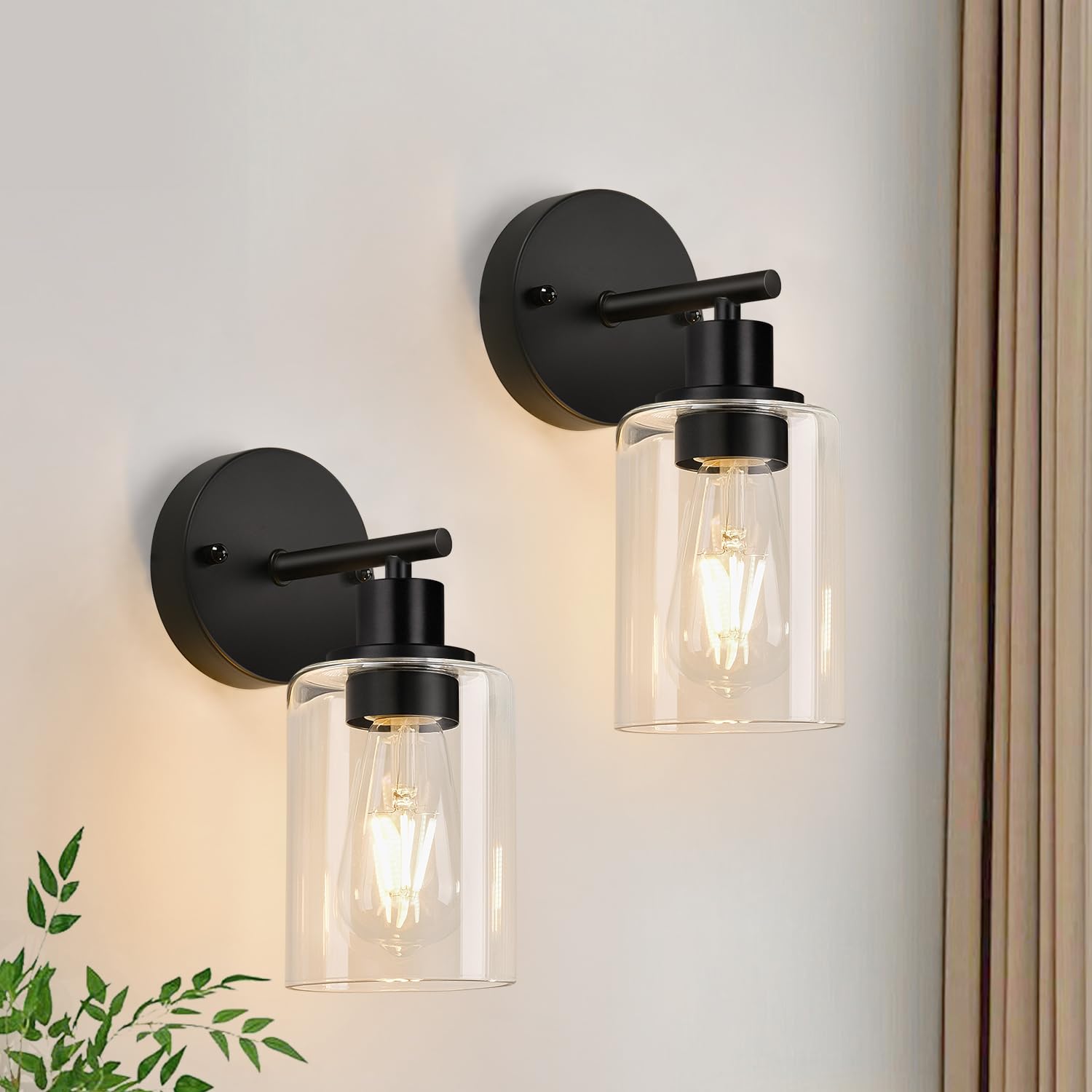 Zarbitta 3-Light Bathroom Light Fixtures, 17.23" Black Modern Vanity Lights with Clear Glass Shade, Bathroom Wall Lamp for Mirror Kitchen Living Room Hallway Cabinet Porch