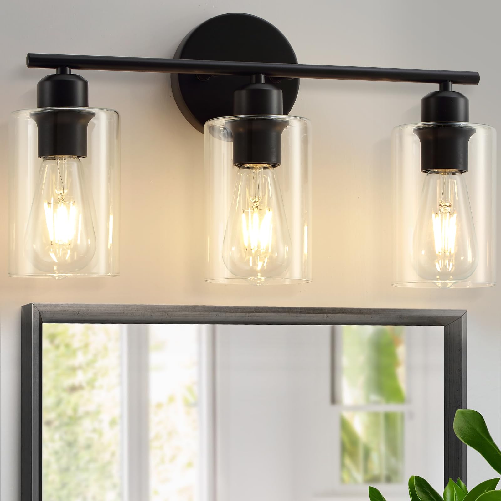 Modern Vanity Lights - Matte Black, Clear Glass Shade, Wall Sconce for Bathroom & Bedroom, 2 Pack