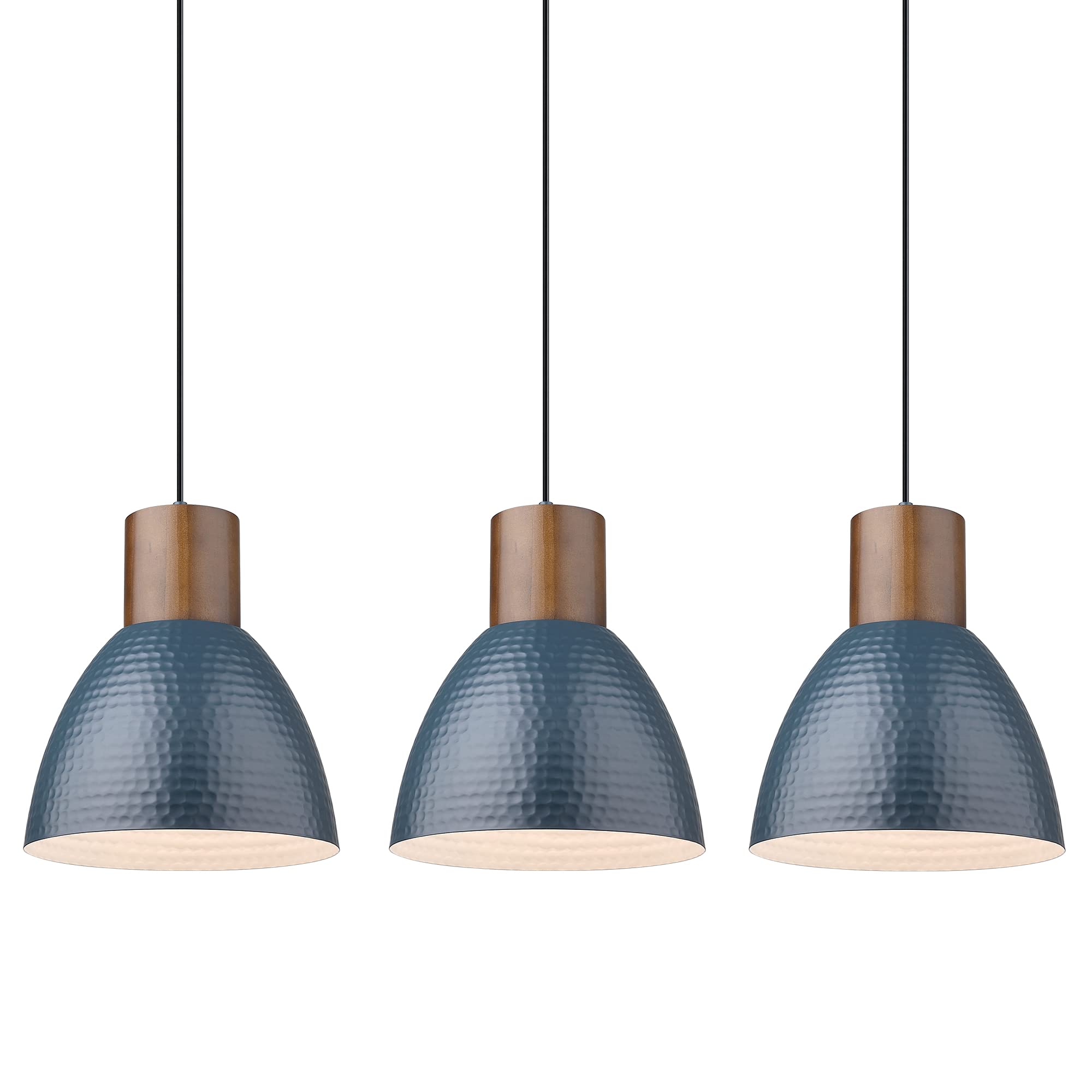 ELYONA Vintage Hammered Pendant Light Fixture, 7” Small Brushed Brass Metal Hanging Light Solid Wood Antique Gold Pendant Lamp for Kitchen Island, Farmhouse, Dining Room, Adjustable Height