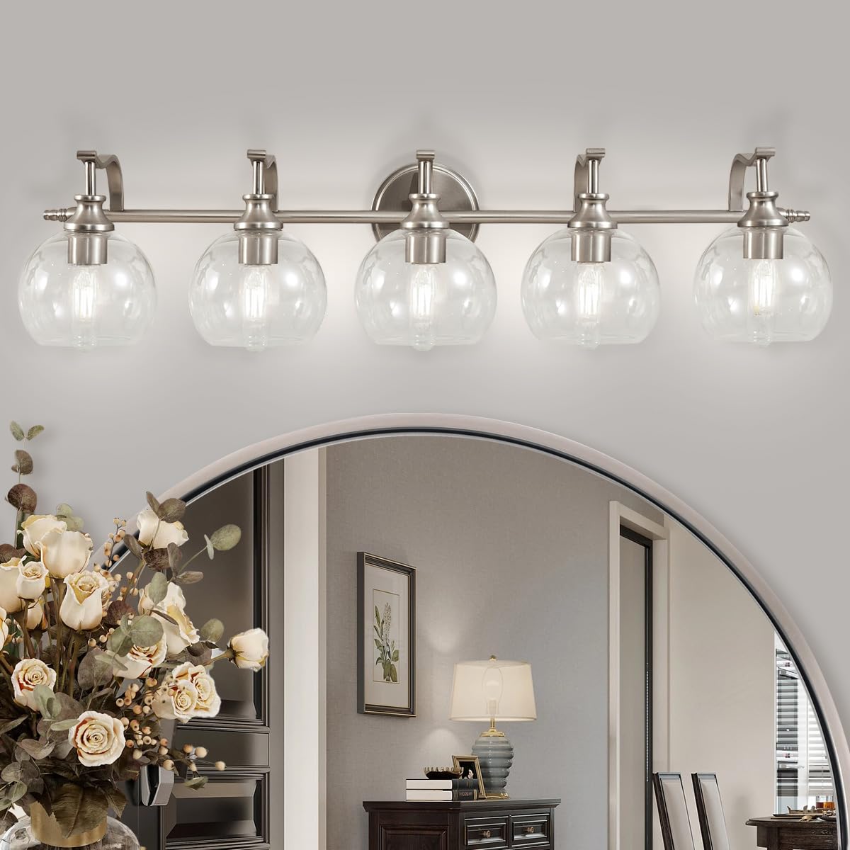ANDY STAR 2 Light Bathroom Vanity Light, Matte Black Bathroom Light Fixtures, Modern Wall Sconce with Clear Globe Glass Shade, Farmhouse Wall Lamp for Bathroom, Living Room, Hallway, Cabinet, Porch