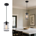 AKEZON Pendant Lights, Black Hanging Light Fixtures Kitchen Island 2 Pack with Clear Glass, Modern Industrial Cage Pendant Lighting for Kitchen Dining Room Entryway Bathroom