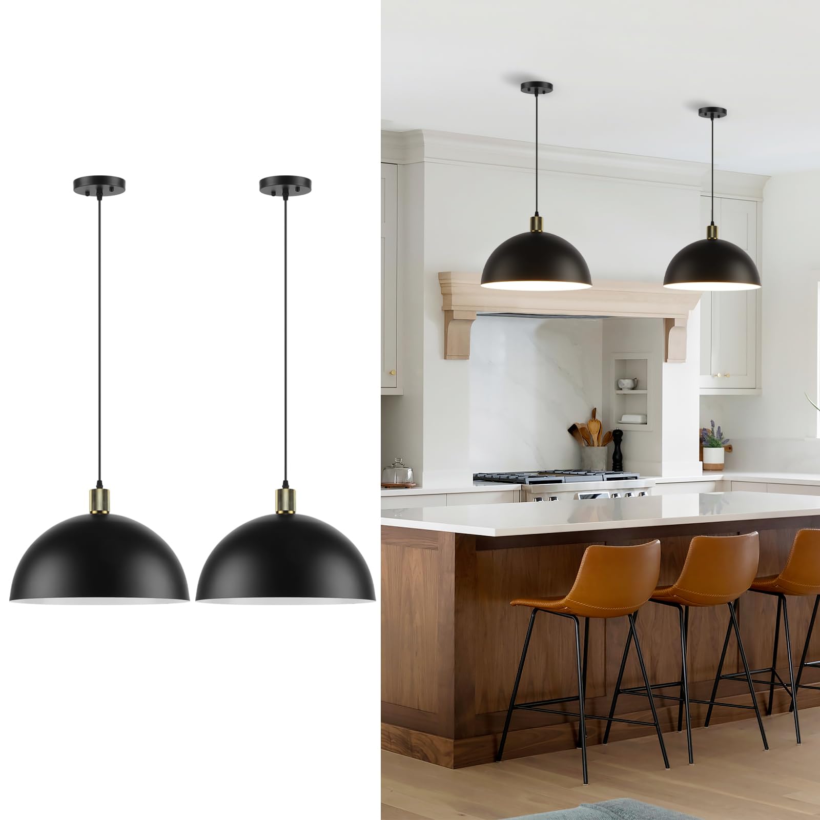 Black Farmhouse Pendant Light - 2 Pack Industrial Vintage Hanging Light Fixtures Metal Wire Cage Pendant Lighting with Adjustable Chain for Kitchen Barn Hallway Porch Dining Room