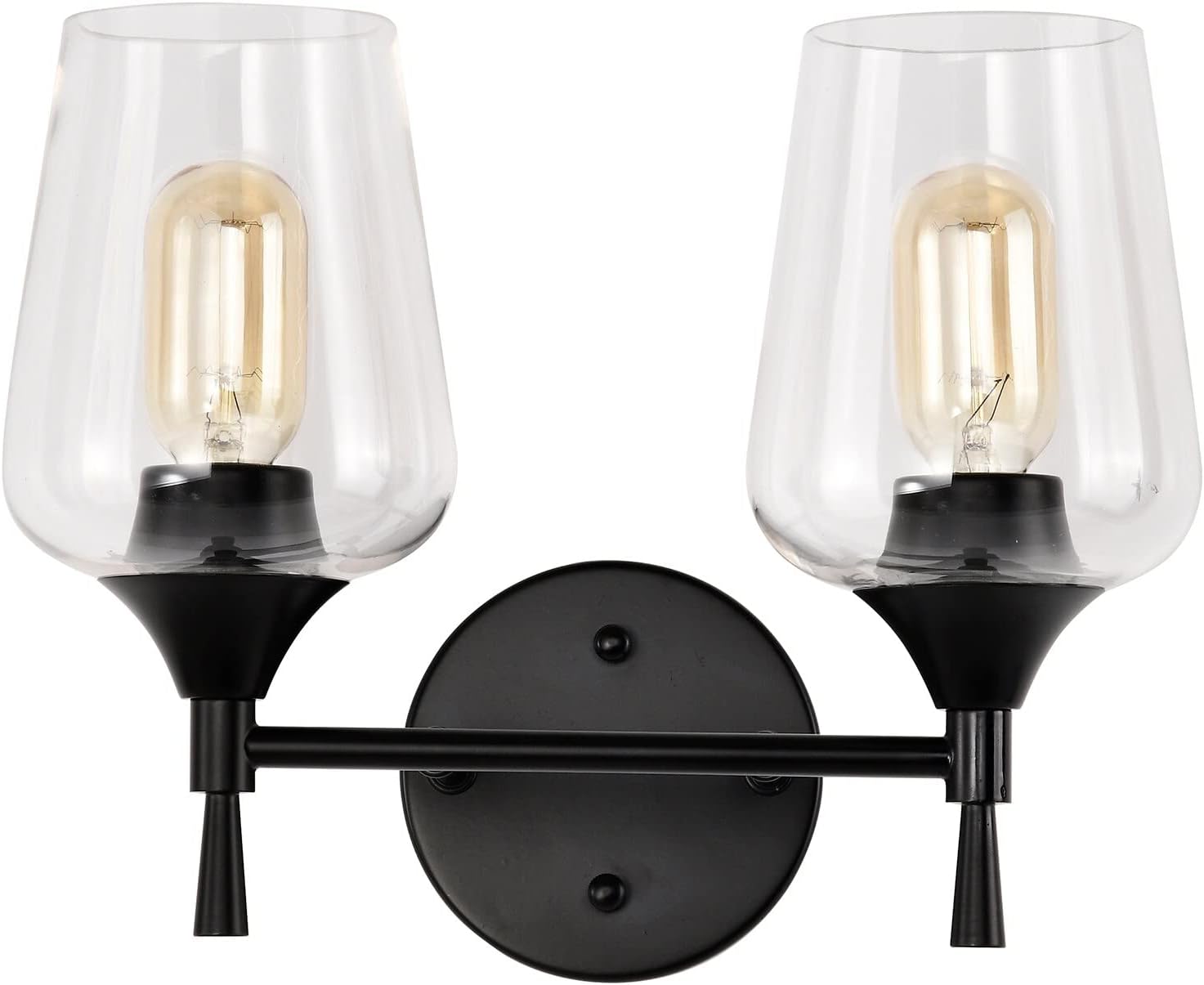 Matte Black 2-Light Modern Vanity Light with Clear Wine Glass Shades Contemporary Metal Dimmable