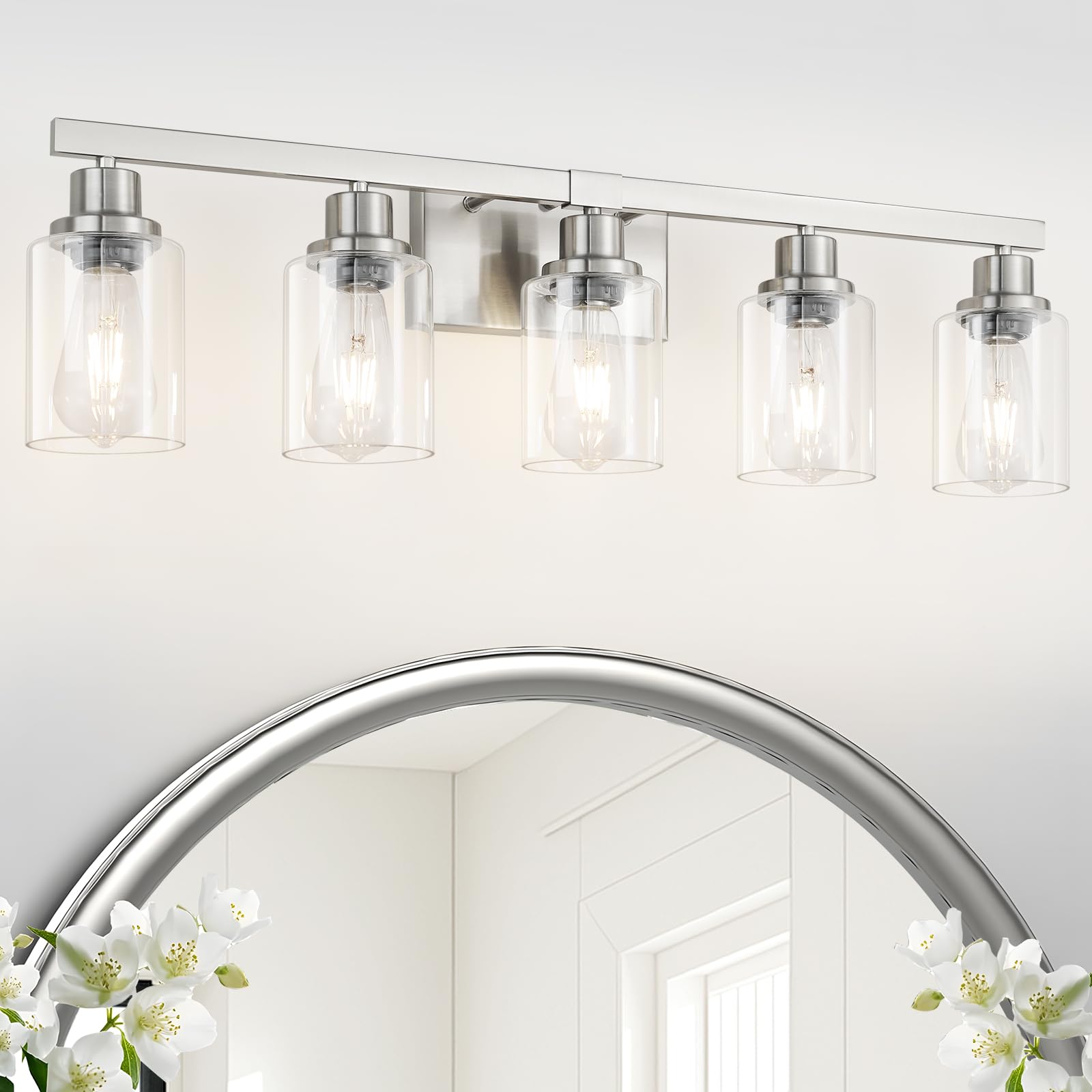 4-Light Bathroom Vanity Light, Modern Matte Black Wall Sconce Lighting with Clear Glass Shade, Bathroom Lighting Fixtures Over Mirror,Vintage Wall Mounted Lamps for Mirror Bedroom,Living Room