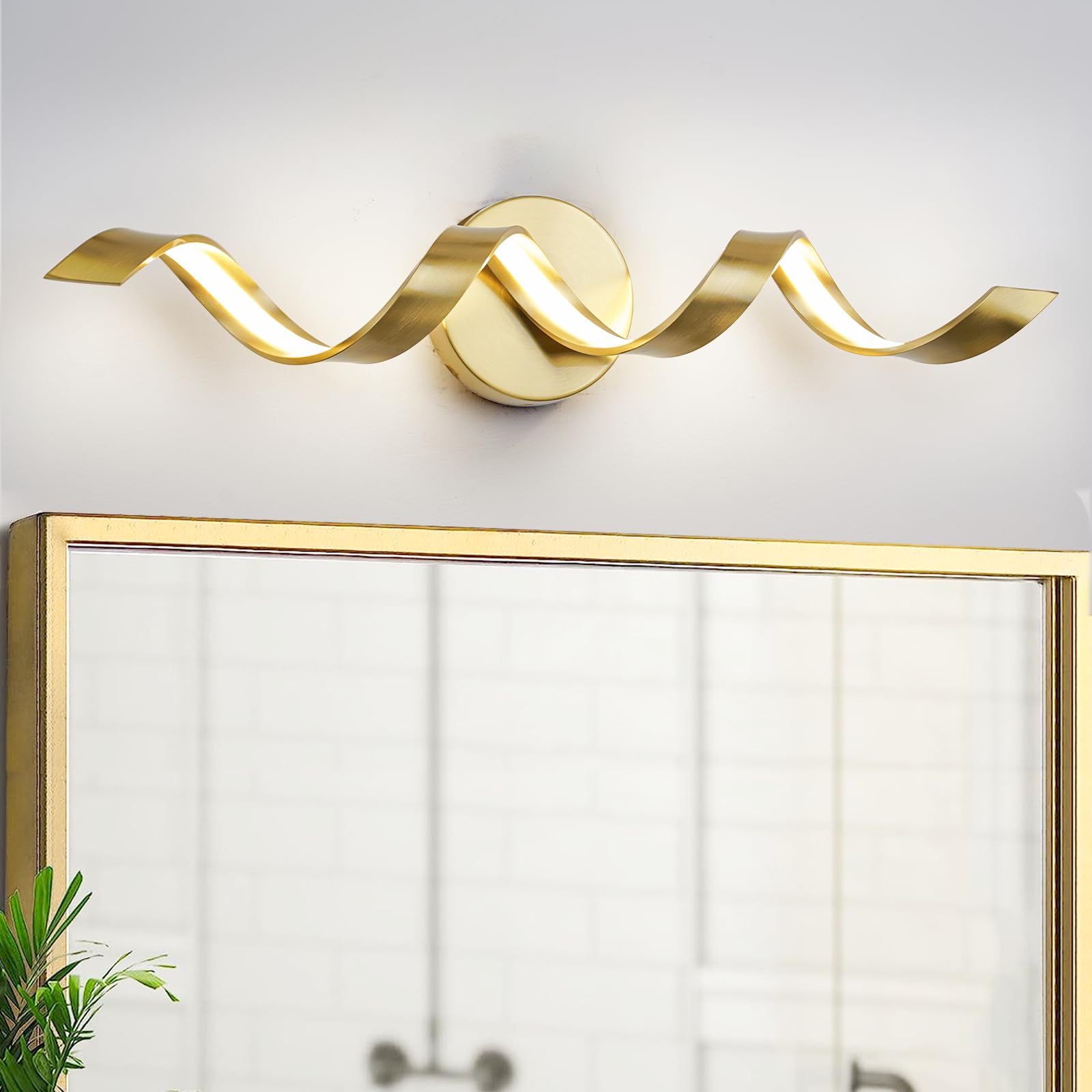 LED Modern Bathroom Vanity Light Fixtures, 24 inch Matte Black Wall Lamp Bedroom 4000K, Spiral Design Wall Sconce for Mirror, Living Room, Bedroom, Hallway 15W