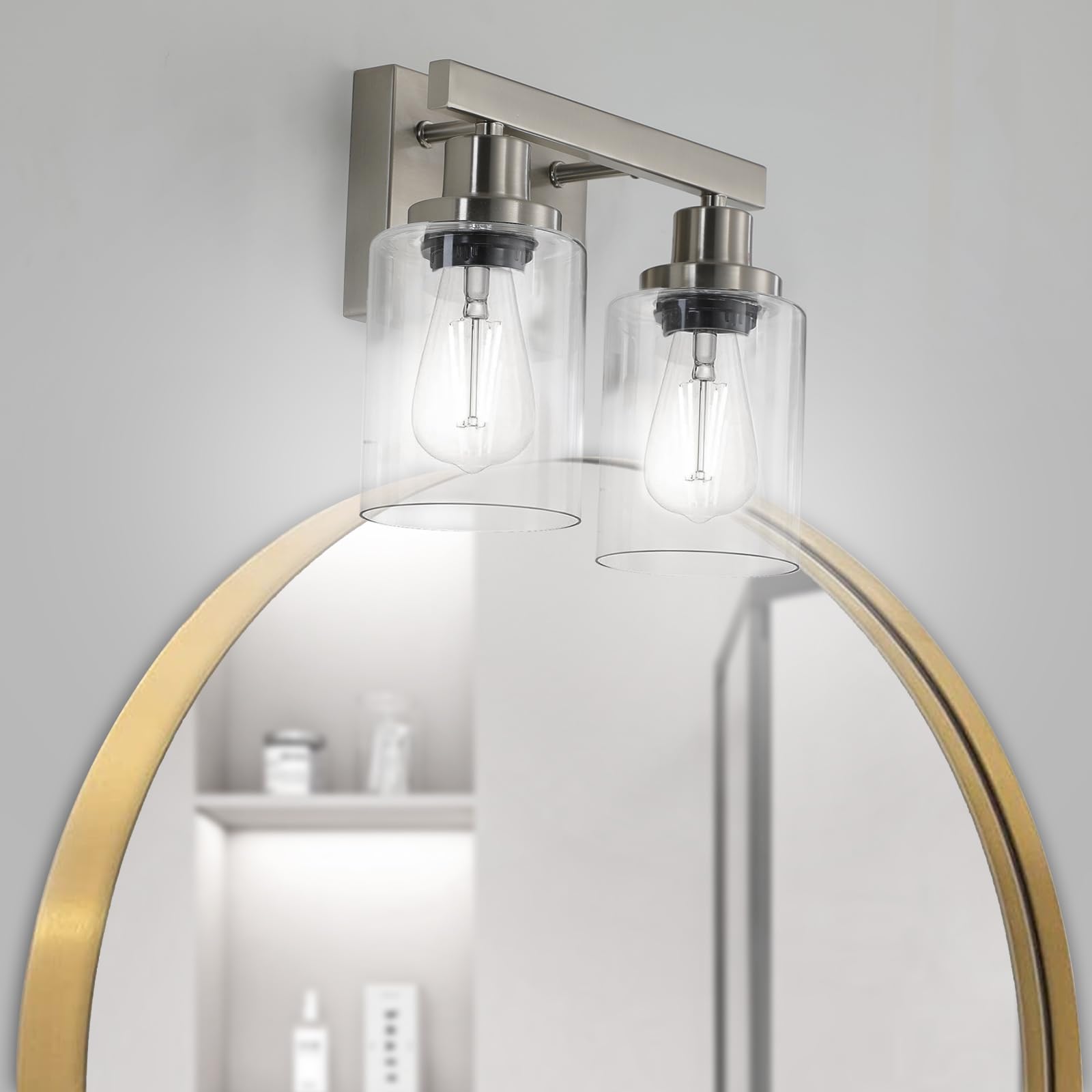4-Light Bathroom Vanity Light, Modern Matte Black Wall Sconce Lighting with Clear Glass Shade, Bathroom Lighting Fixtures Over Mirror,Vintage Wall Mounted Lamps for Mirror Bedroom,Living Room