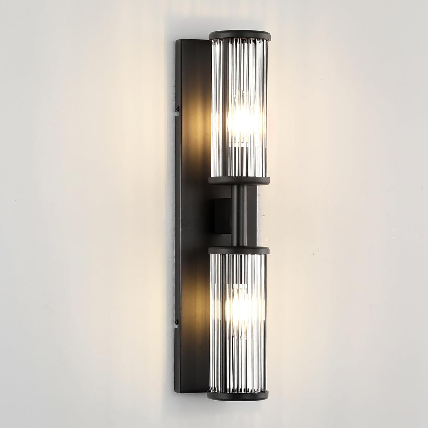 2-Light Modern Vanity Wall Lamp in Matte Black, Industrial Bathroom Lighting with Glass Rod Shades, Adjustable Modern Mirror Lights for Bedroom & Bathroom, Wall Sconce for Makeup Vanity