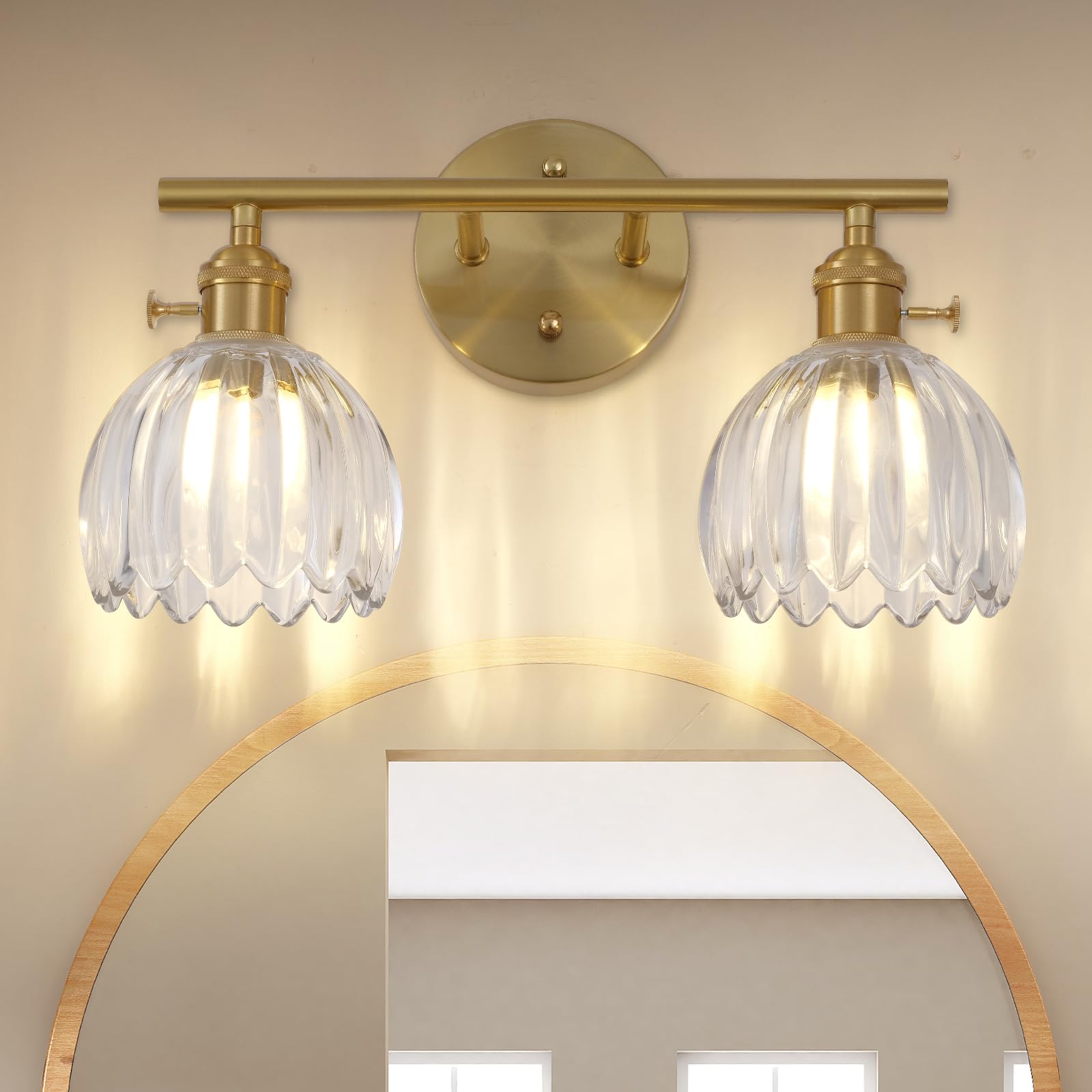 Matte Black 2 Light Bathroom Vanity Light,14.9in Modern Bathroom Lighting Fixtures Over Mirror with Clear Crystal Glass Shade,Vintage Vanity Lights for Bathroom Living Room Bedroom（not include bulbs)