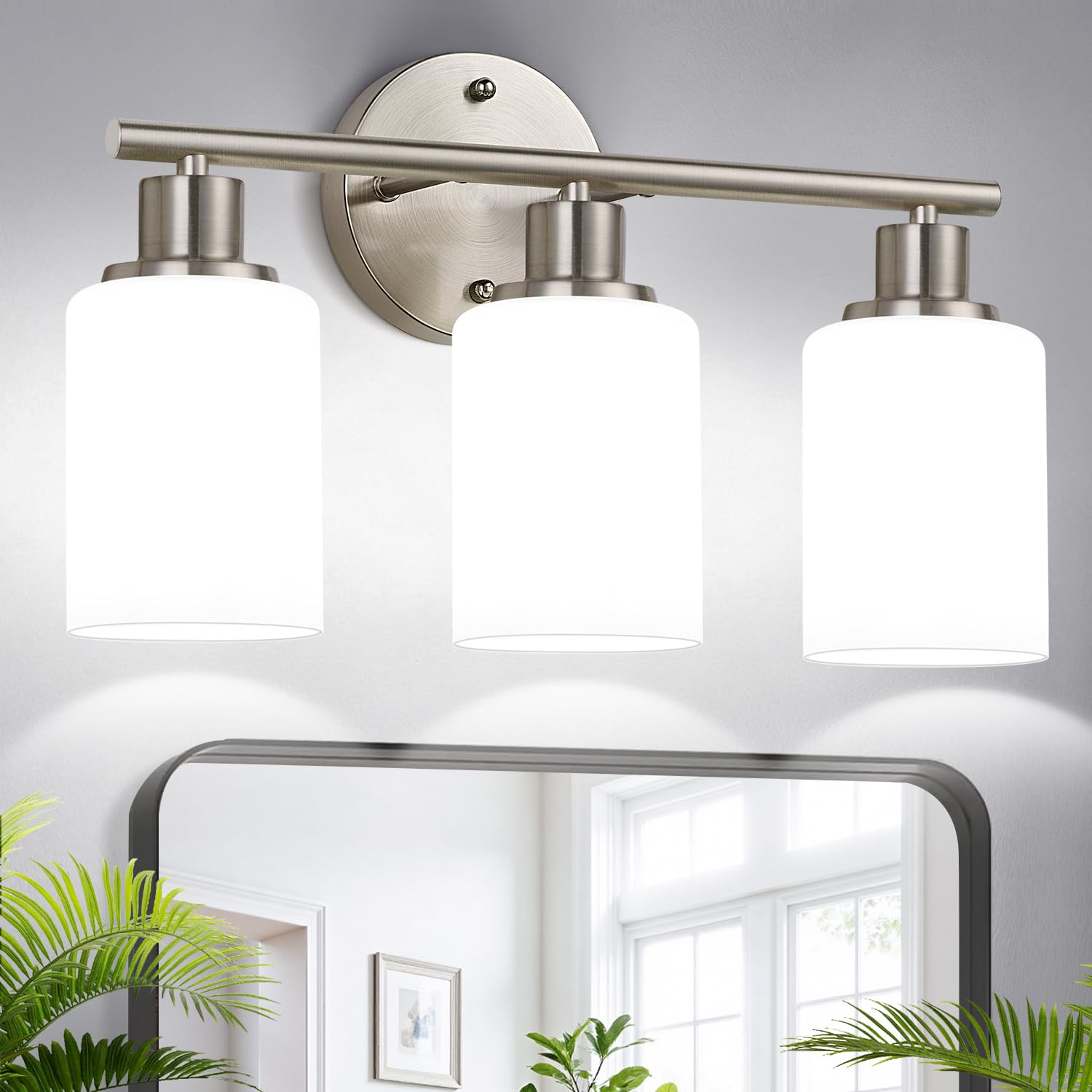 Zarbitta 3-Light Bathroom Light Fixtures, 17.23" Black Modern Vanity Lights with Clear Glass Shade, Bathroom Wall Lamp for Mirror Kitchen Living Room Hallway Cabinet Porch