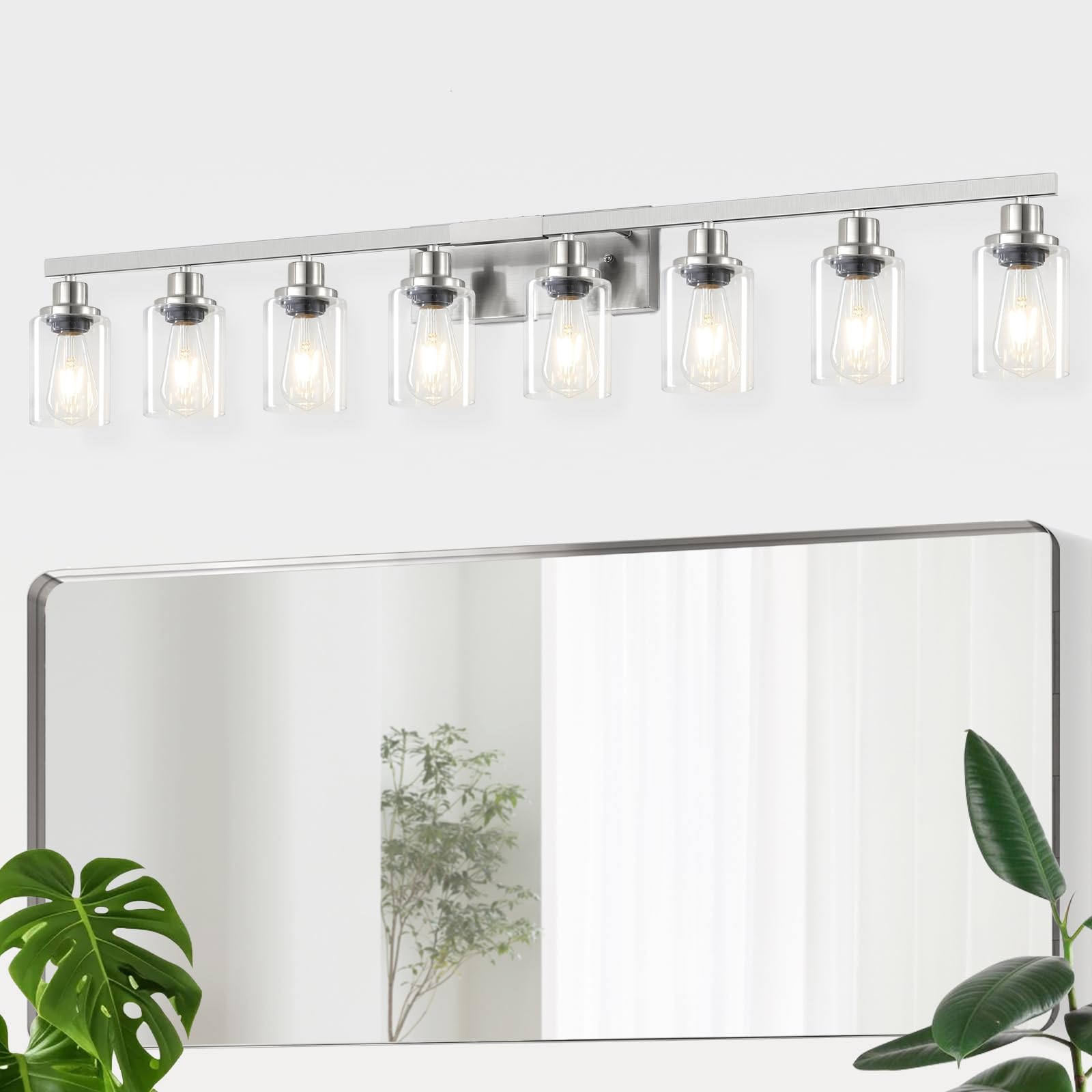 4-Light Bathroom Vanity Light, Modern Matte Black Wall Sconce Lighting with Clear Glass Shade, Bathroom Lighting Fixtures Over Mirror,Vintage Wall Mounted Lamps for Mirror Bedroom,Living Room