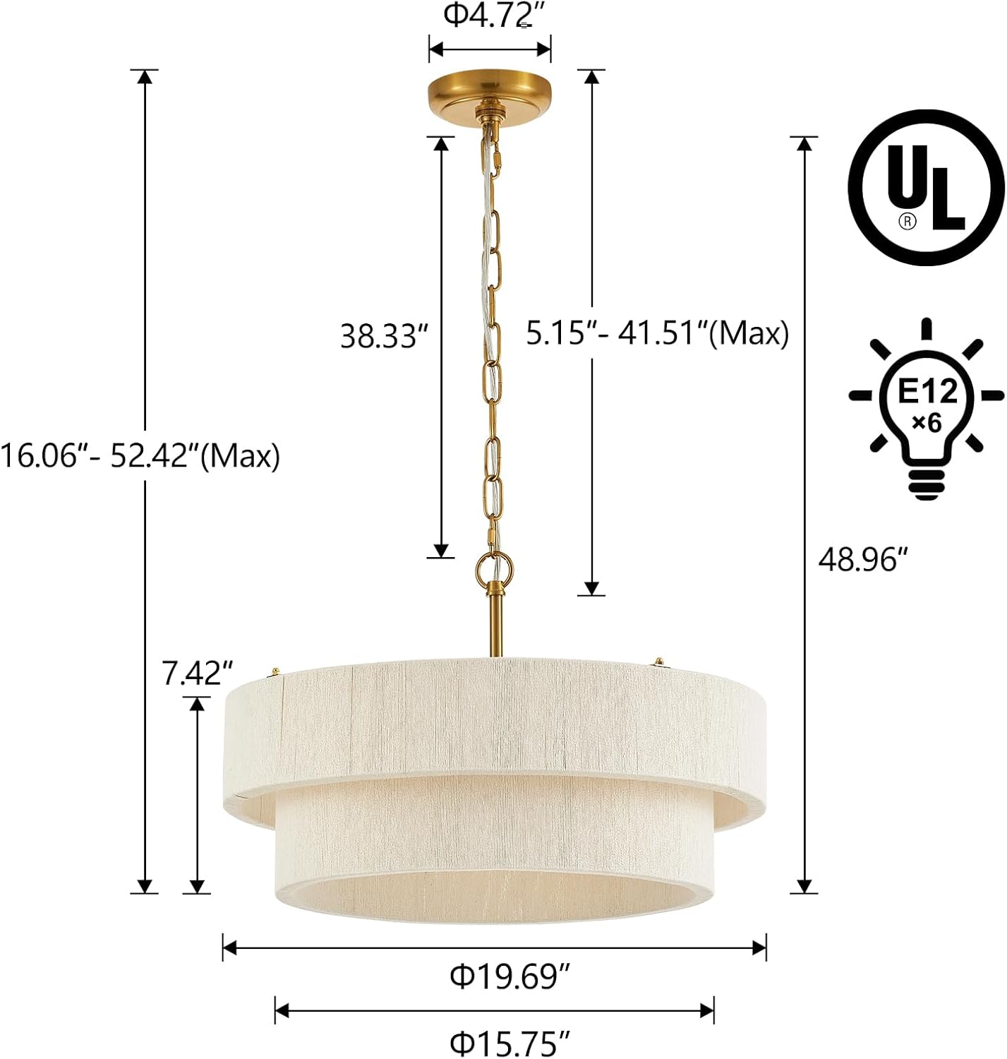 20" Rattan Pendant Light, Boho Woven Chandelier for Home Decor