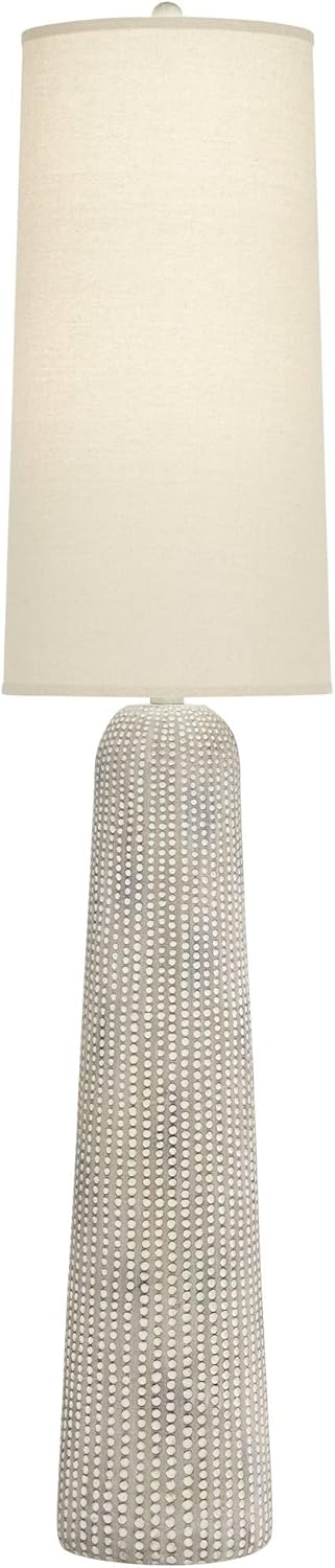 Possini Euro Design Leisa Mid Century Modern Coastal Southwest Bohemian 64 1/2" Tall Standing Floor Lamp Foot Switch Natural Hammered Pattern Living Room Bedroom House Reading Office Home Décor