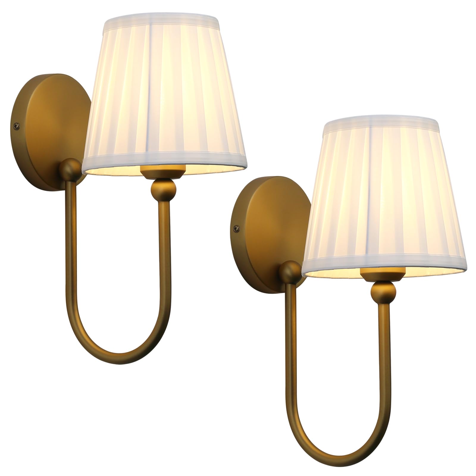 Pathson Hardwired Set of 2 Wall Sconces Boho Rattan Lampshade, Vintage Curved Arm Bathroom Vanity Lights, Indoor Wall Decor Lamp for Living Room, Bedroom, Foyer