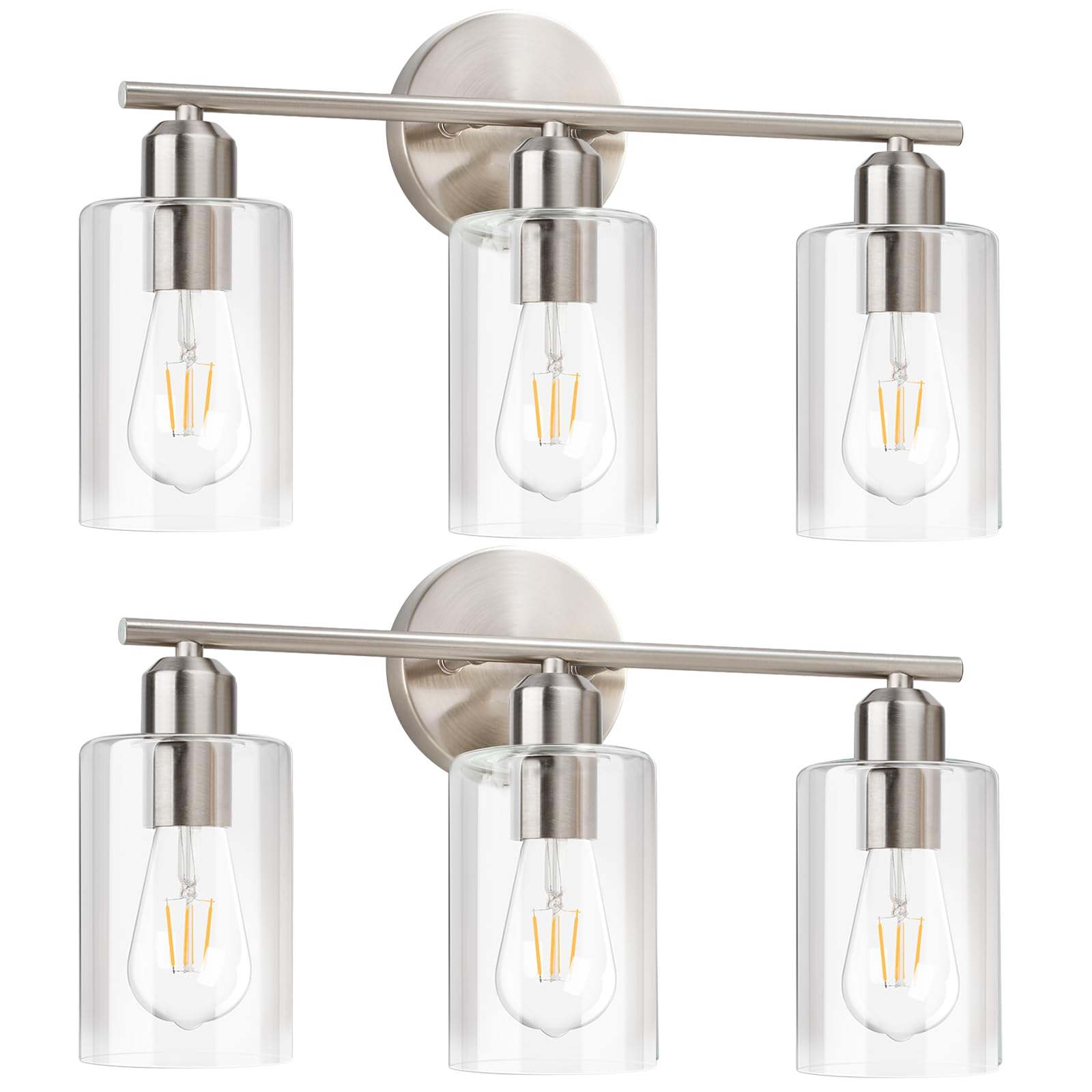Modern Vanity Lights - Matte Black, Clear Glass Shade, Wall Sconce for Bathroom & Bedroom, 2 Pack