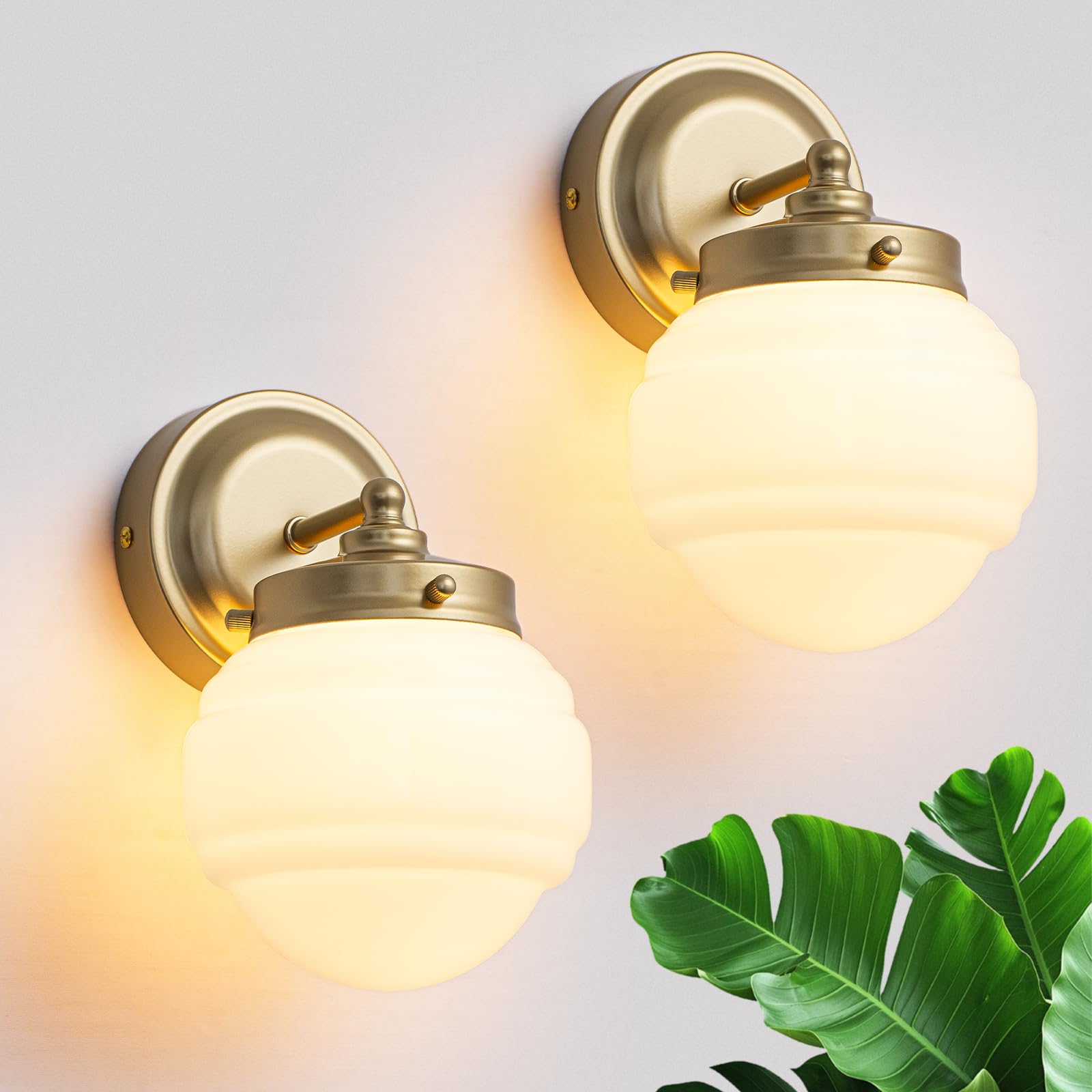 Rattan Wall Sconce Set of 2, Gold Boho Wall Sconces 12” High Hand Woven Wall Lamp Light with Rope Shade, Coastal Sconce for Vanity Bedroom Living Room Hallway Kitchen Stair (Hardwired)