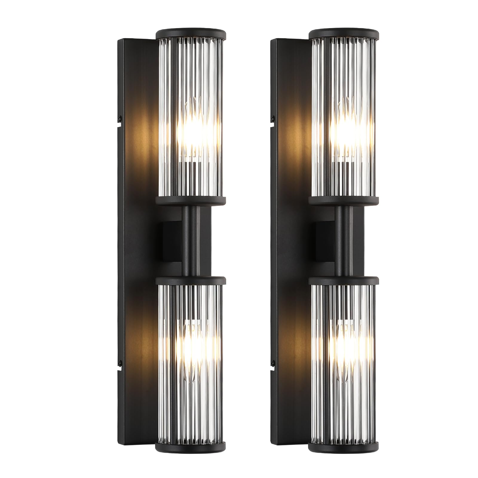2-Light Modern Vanity Wall Lamp in Matte Black, Industrial Bathroom Lighting with Glass Rod Shades, Adjustable Modern Mirror Lights for Bedroom & Bathroom, Wall Sconce for Makeup Vanity