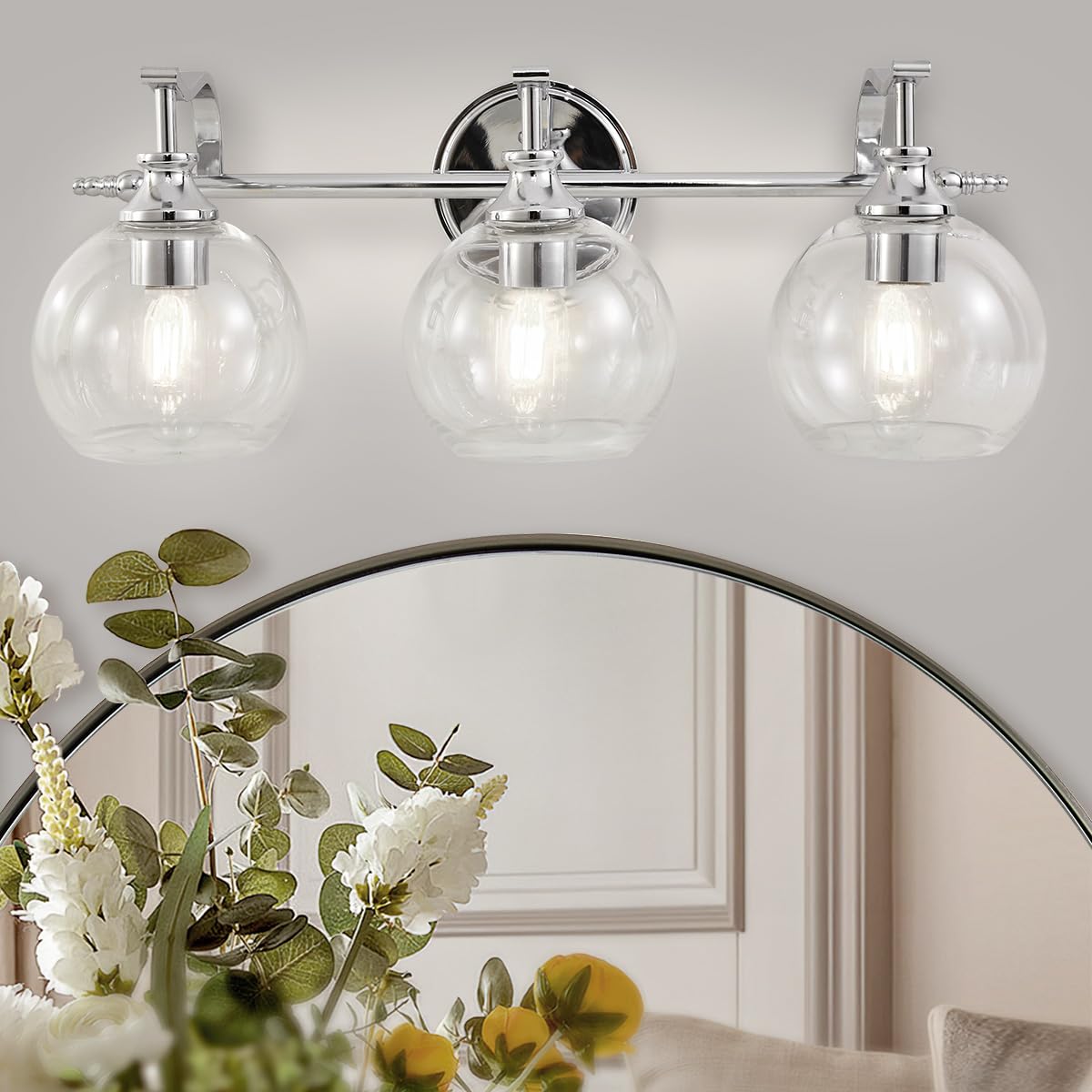 ANDY STAR 2 Light Bathroom Vanity Light, Matte Black Bathroom Light Fixtures, Modern Wall Sconce with Clear Globe Glass Shade, Farmhouse Wall Lamp for Bathroom, Living Room, Hallway, Cabinet, Porch