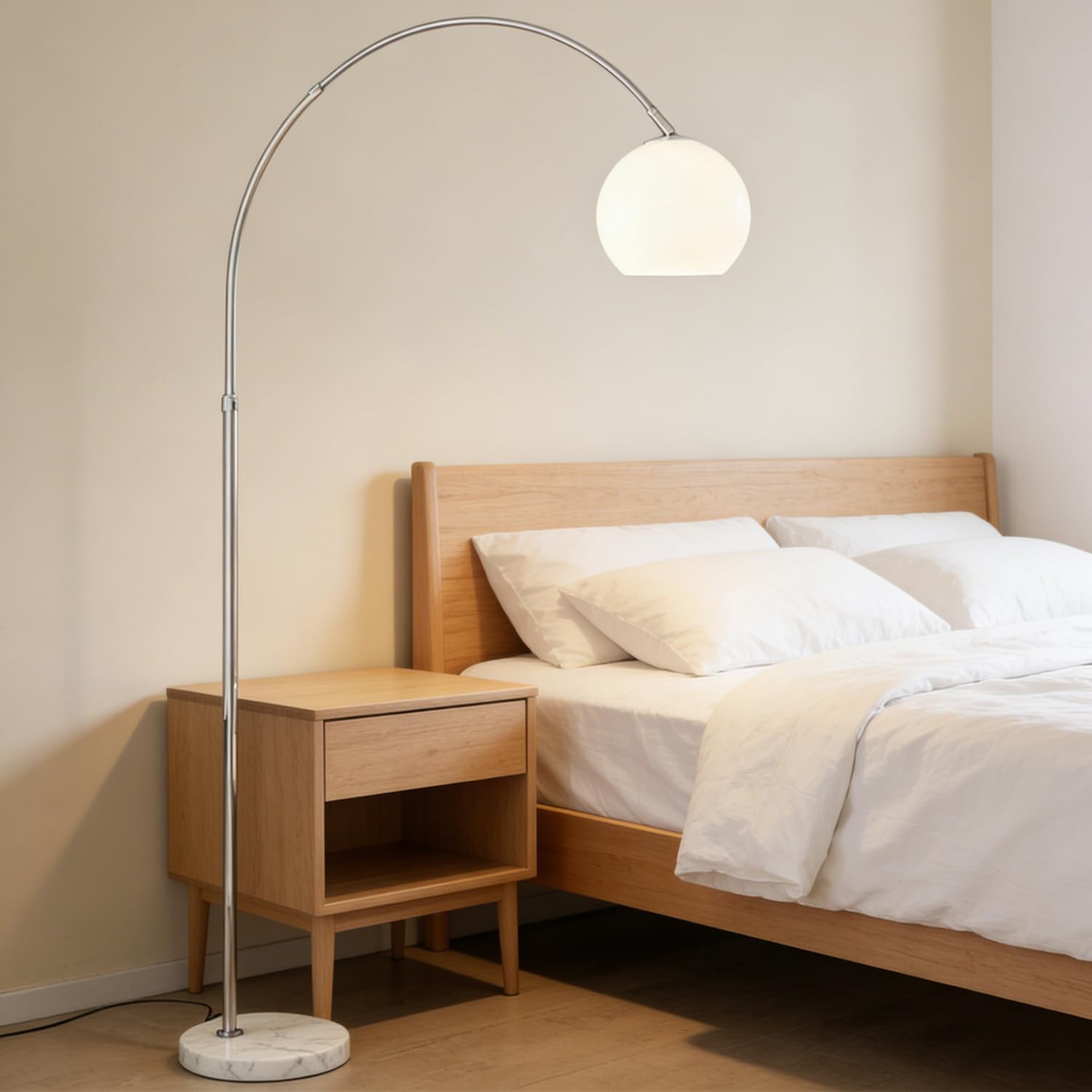 Nordic Simple Floor Lamp with White Shade, Arc Reading Lamp for Living Room, Study Room&Bedroom Beside,Creative Art Deco Bauhaus Standing Lamps for Ambient Lighting