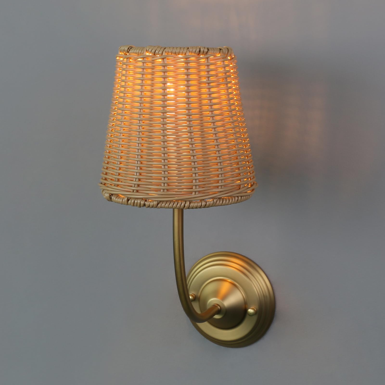 Yosoan Set of 2 Rattan Boho Wrapped Wall Sconce Light, Indoor Hardwired Gold Hand-Woven Farmhouse Vintage Wall Lamps, Brass Handmade Shade Wall Mount Fixture for Reading Bedside Bedroom(Antique)